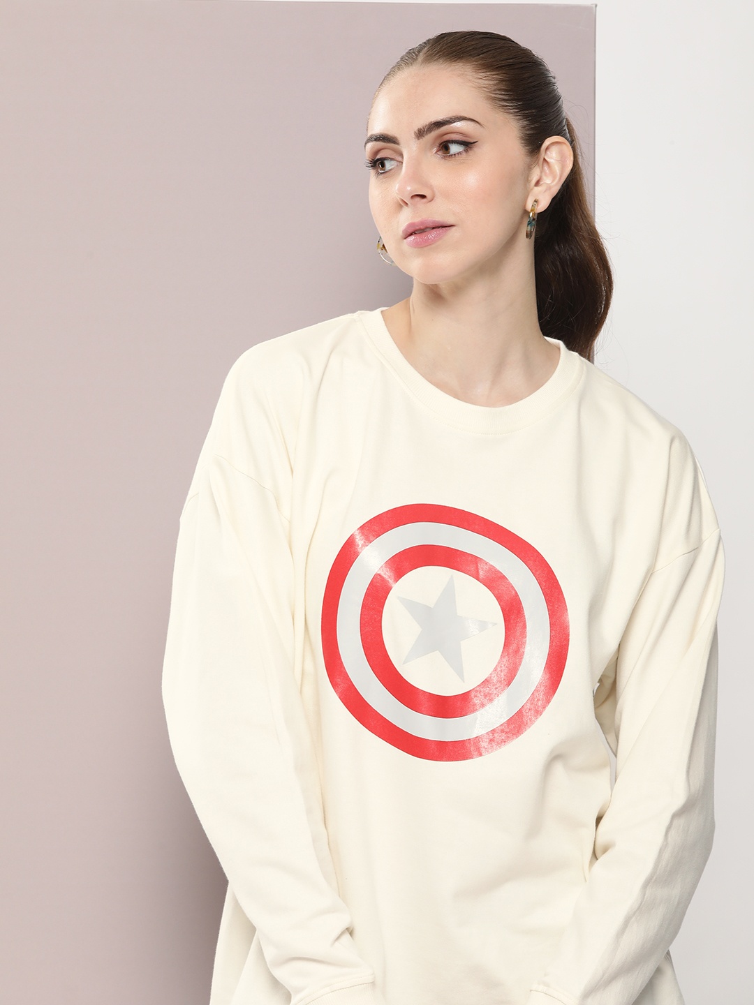 

Kook N Keech Women Captain America Printed Cotton Sweatshirt, Off white