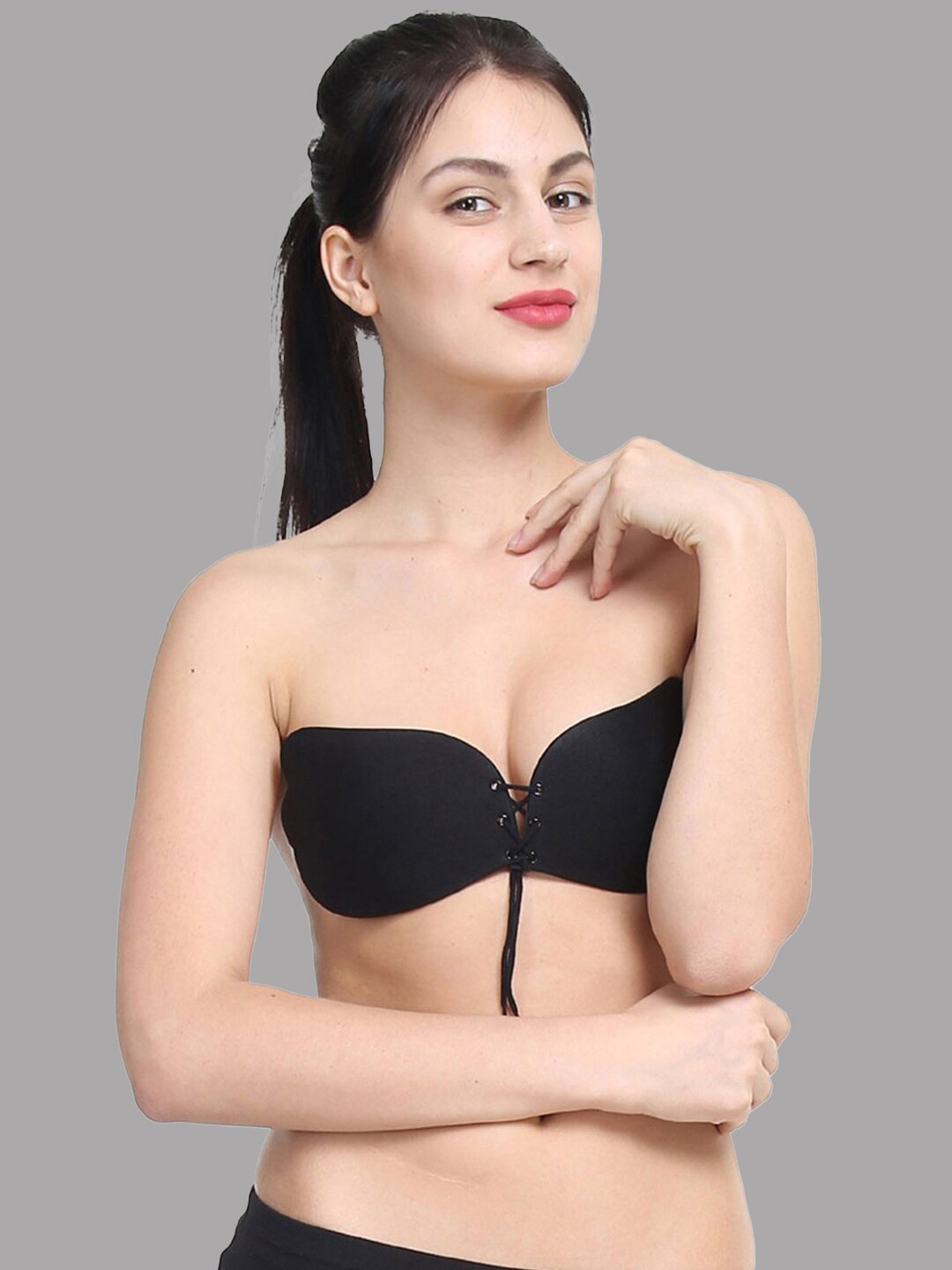 

Krelin Lightly Padded Half Coverage Strapless Microfiber Push-Up Bra With All Day Comfort, Black