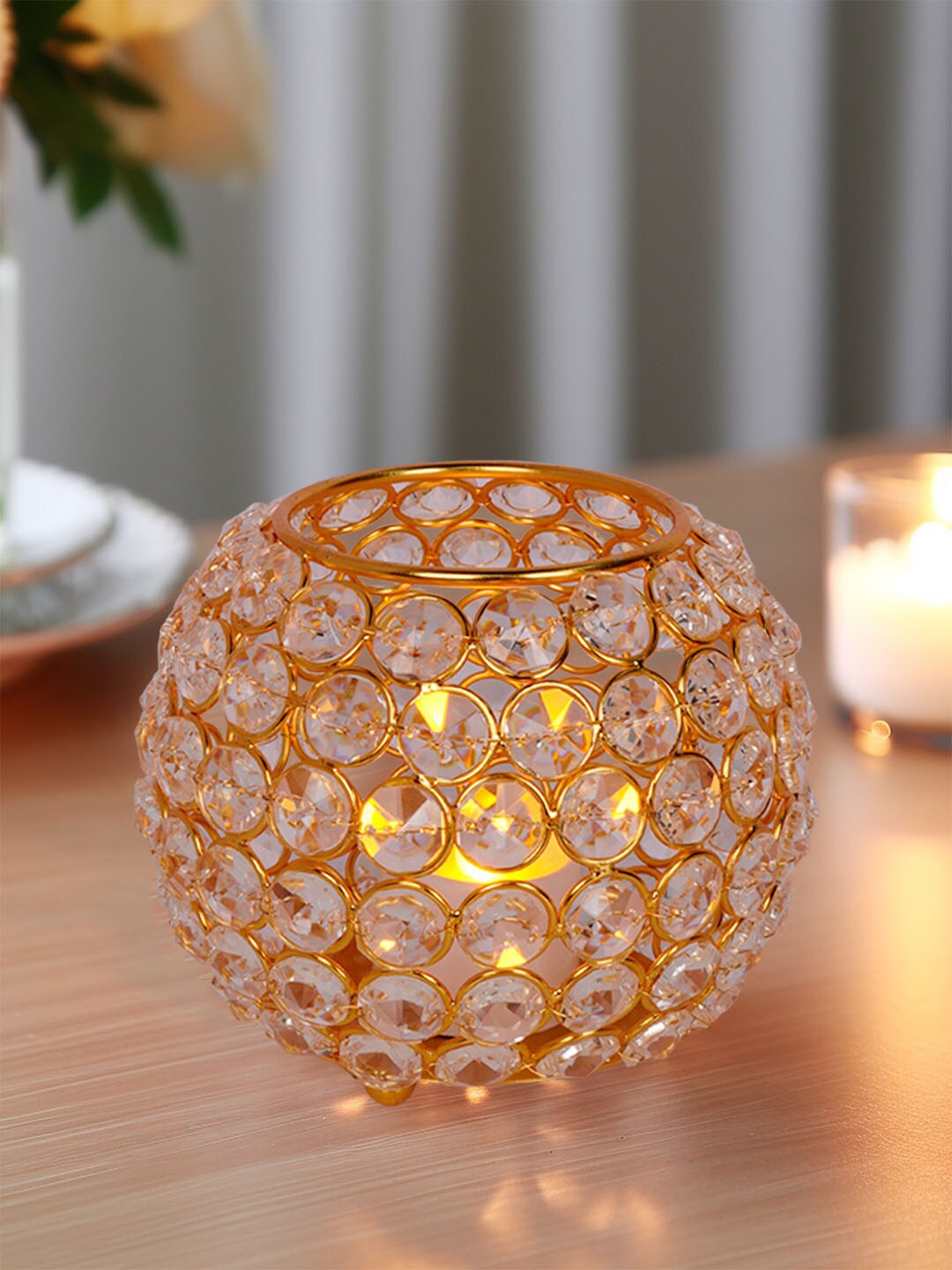 

Fos Lighting Gold Toend Textured Crystal Bowl Votive Candle Stand