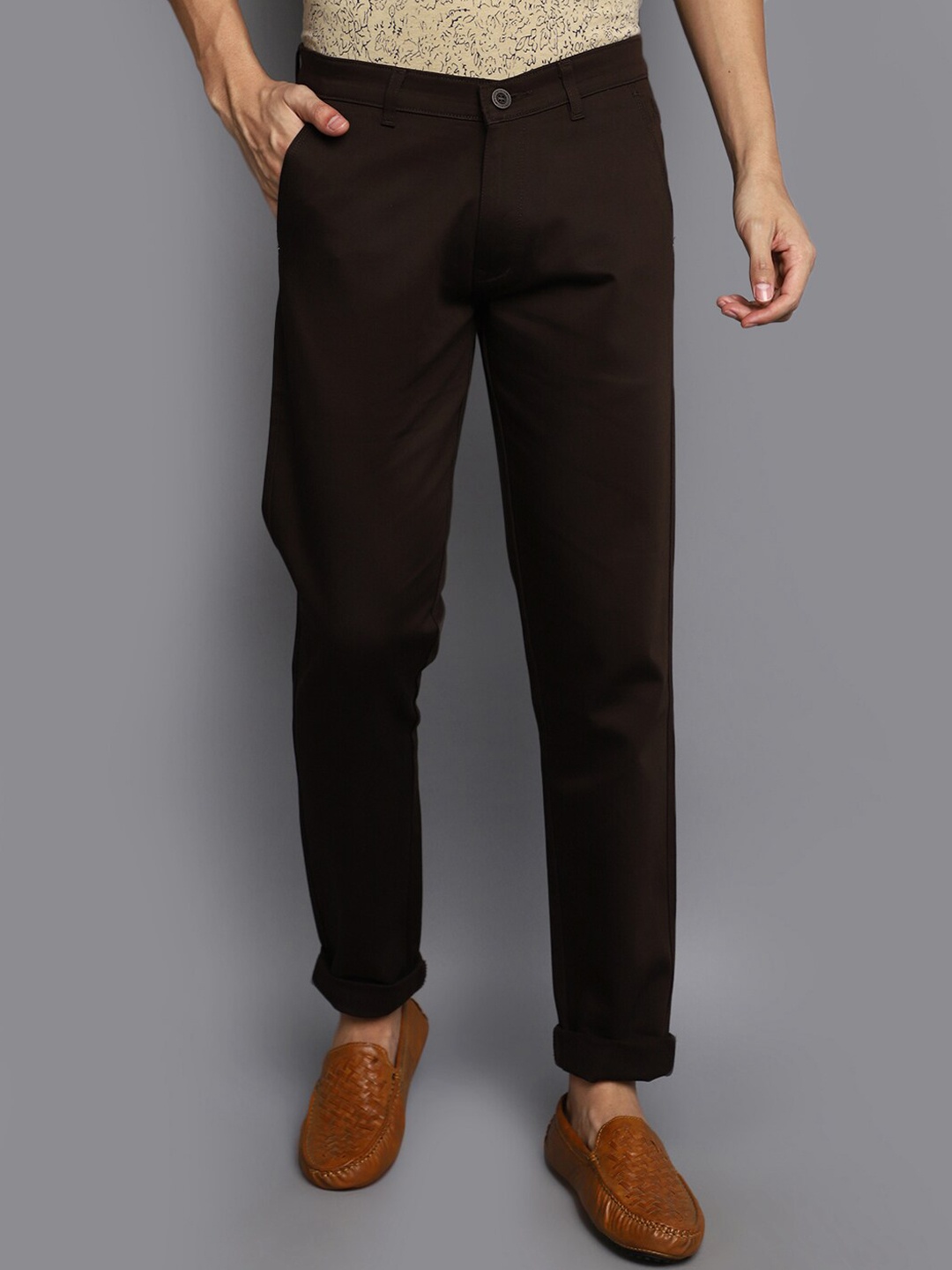 

V-Mart Men Slim Fit Cotton Chinos Trousers, Brown