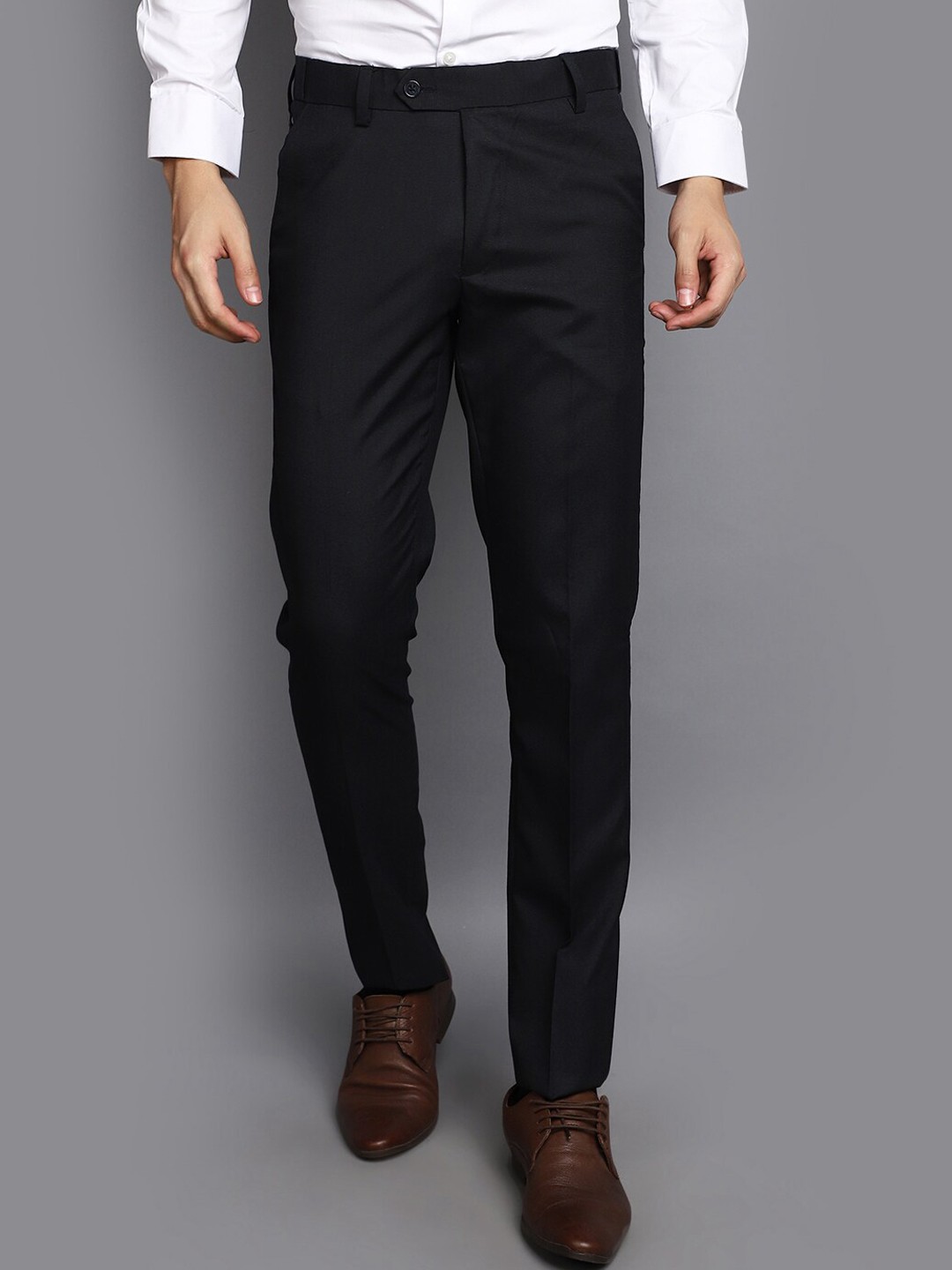 

J White by Vmart Men Slim Fit Cotton Formal Trousers, Navy blue