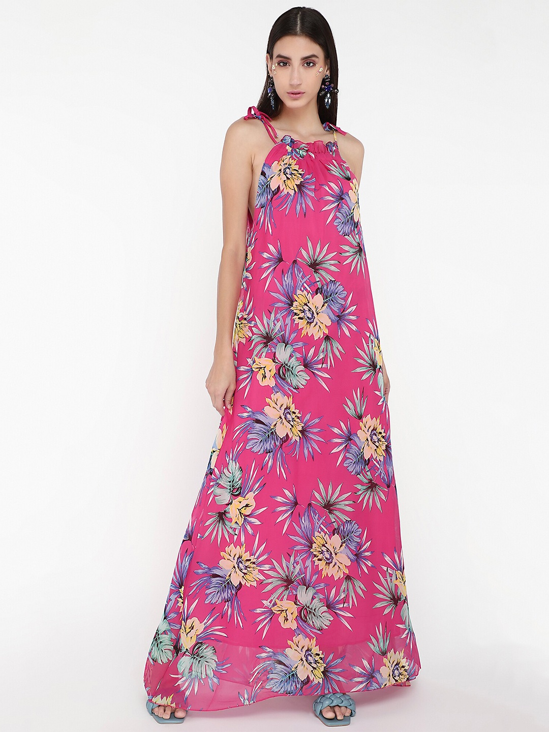 

LULU & SKY Floral Printed Shoulder Straps Maxi Dress, Pink