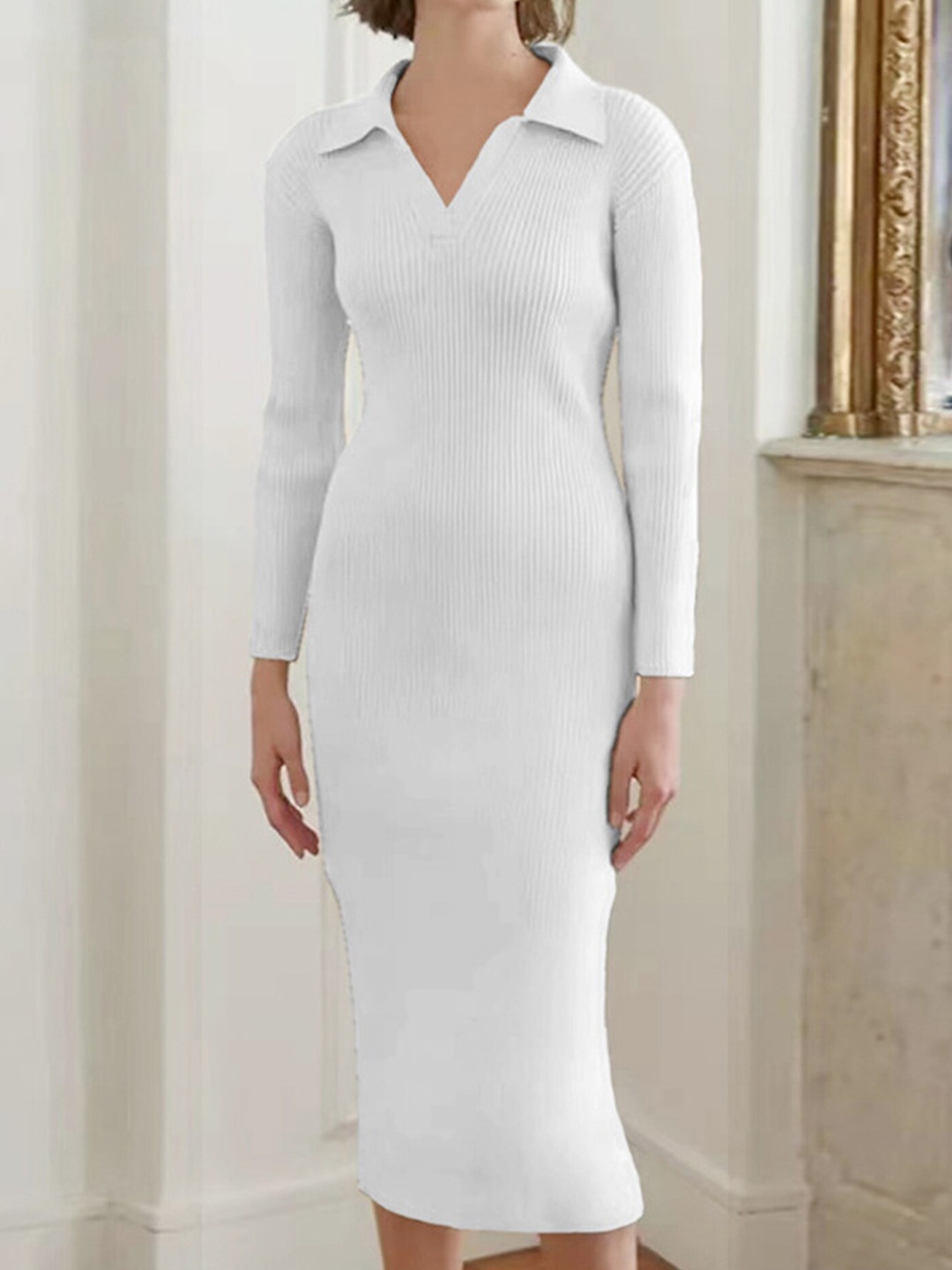 

LULU & SKY Polo Collar Midi Jumper Dress, White