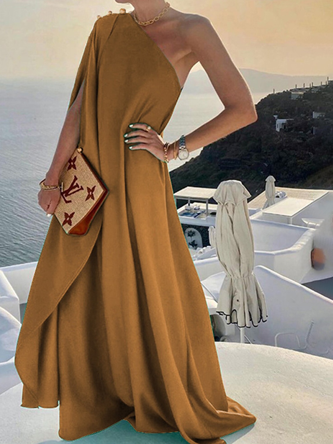 

LULU & SKY Off Shoulder Maxi Dress, Coffee brown