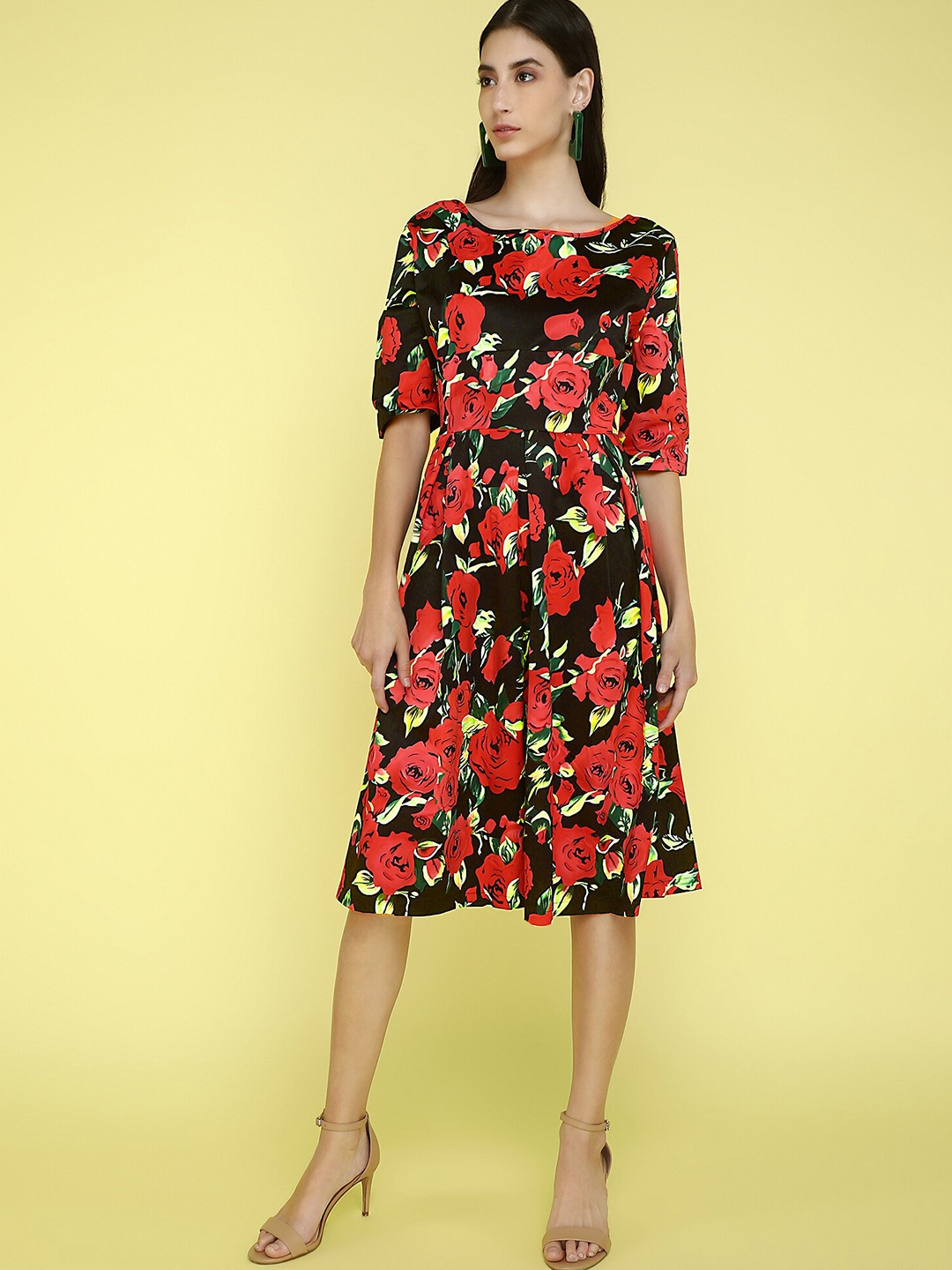 

LULU & SKY Floral Printed Fit & Flare Dress, Black