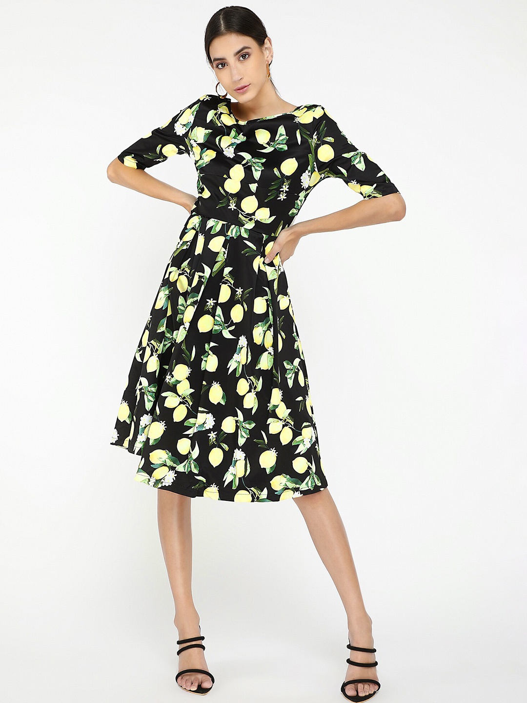 

LULU & SKY Floral Printed Fit & Flare Dress, Black