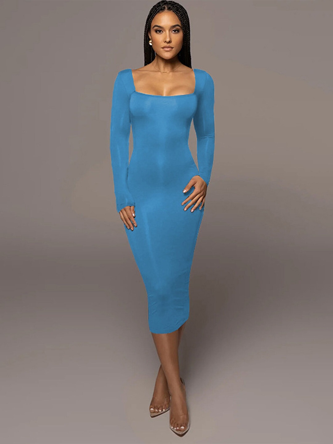 

LULU & SKY Square Neck Bodycon Midi Dress, Blue