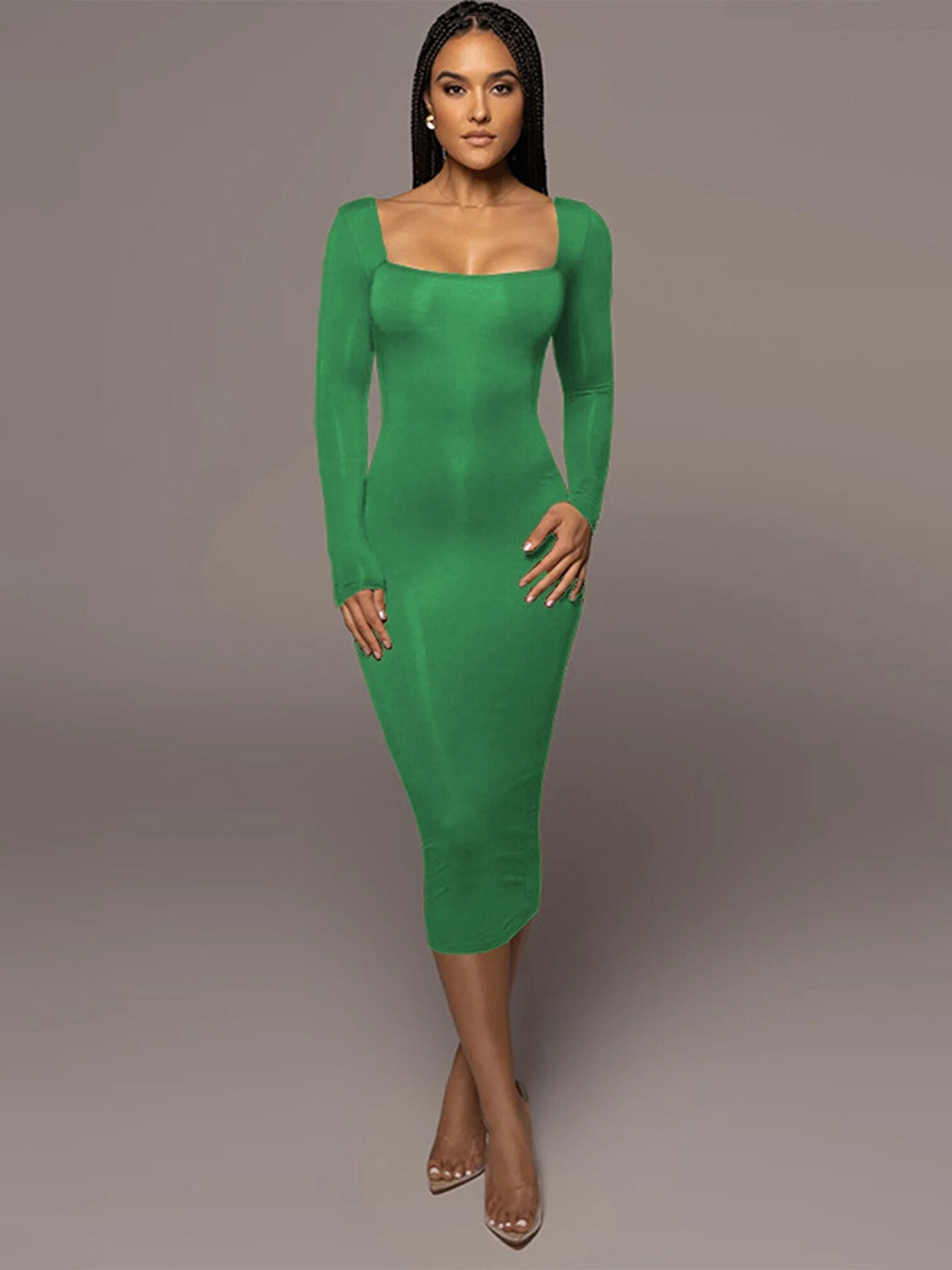 

LULU & SKY Square Neck Bodycon Midi Dress, Green
