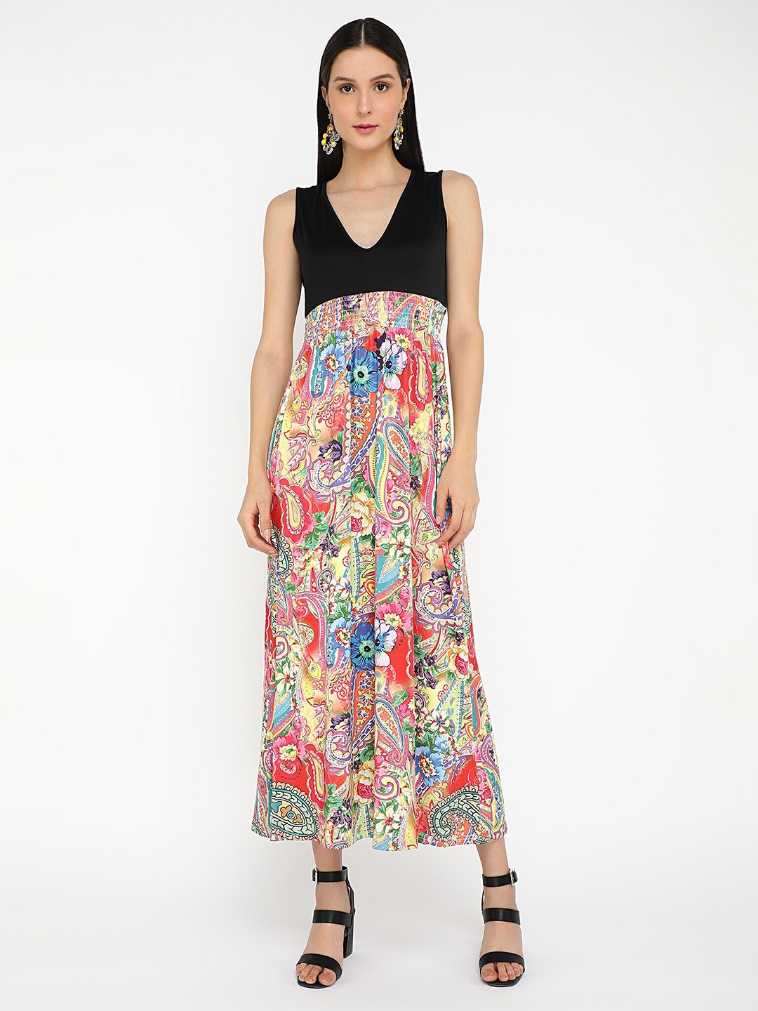 

LULU & SKY Floral Printed V-Neck A-line Maxi Dress, Red