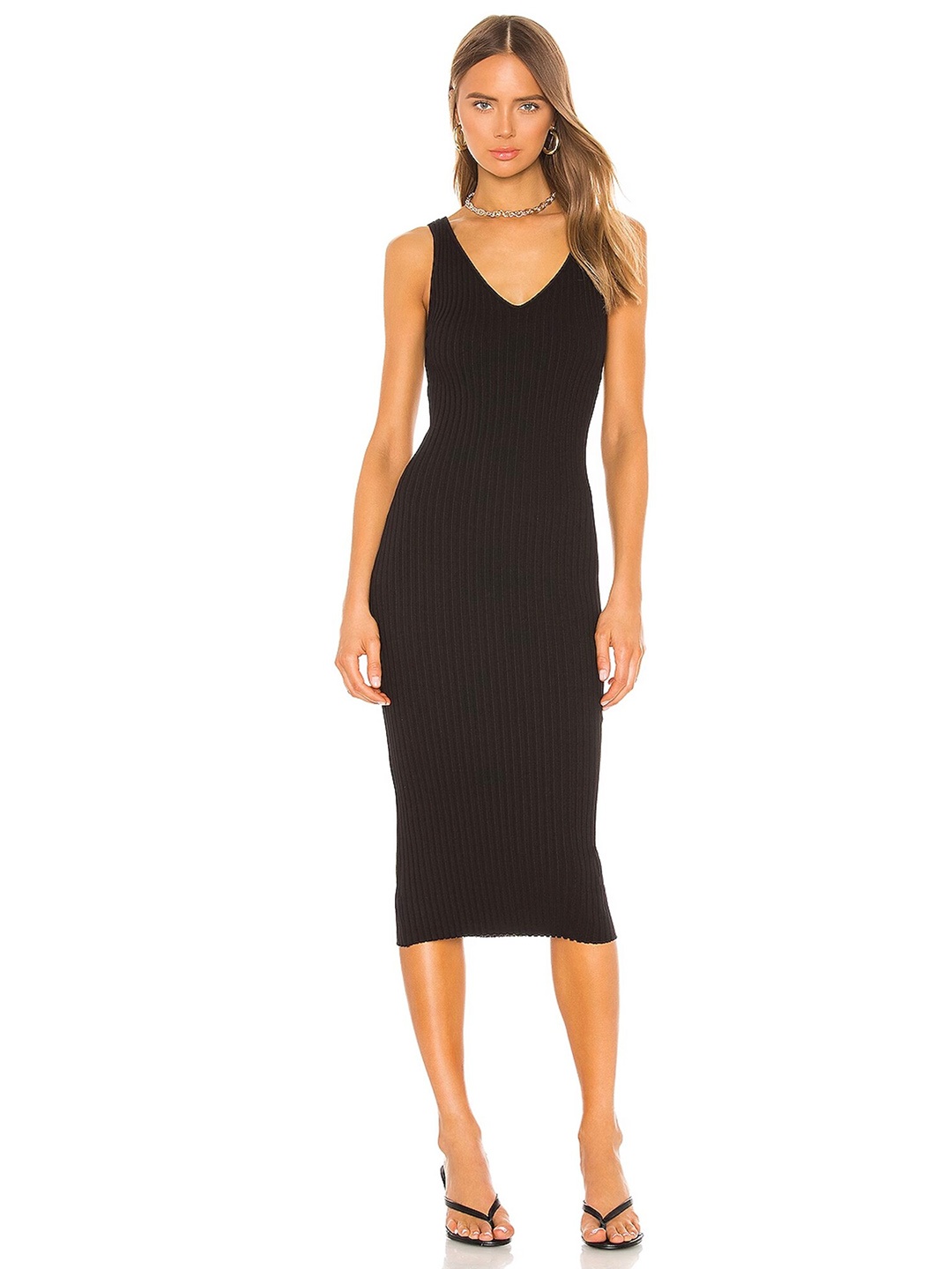 

LULU & SKY Striped V-Neck Sleeveless Bodycon Midi Dress, Black