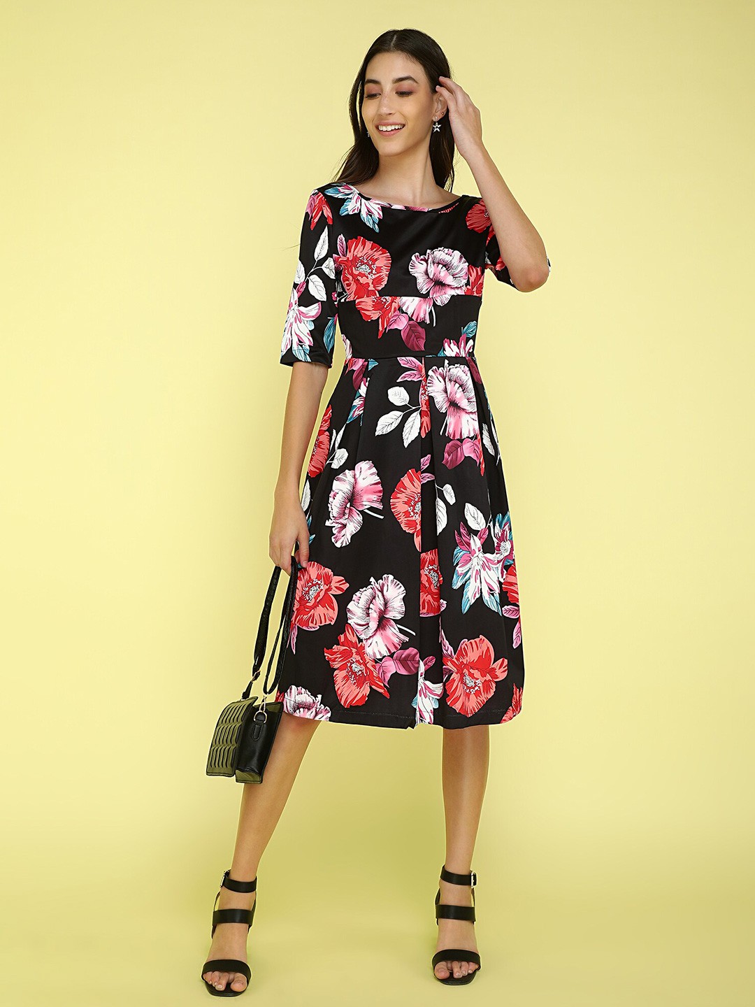 

LULU & SKY Floral Printed A-line Dress, Black
