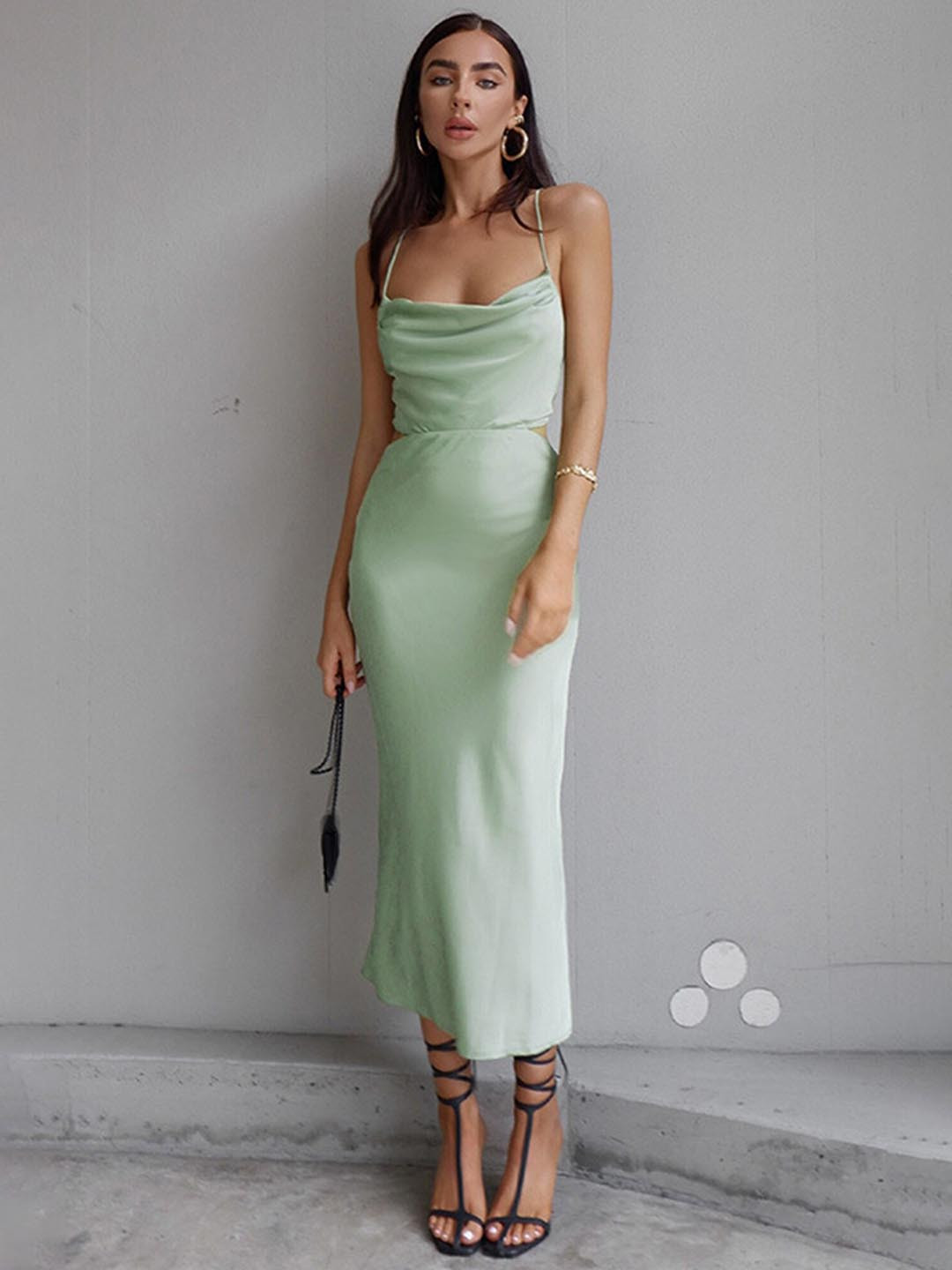

LULU & SKY Shoulder Straps Sleeveless Satin Maxi Dress, Green