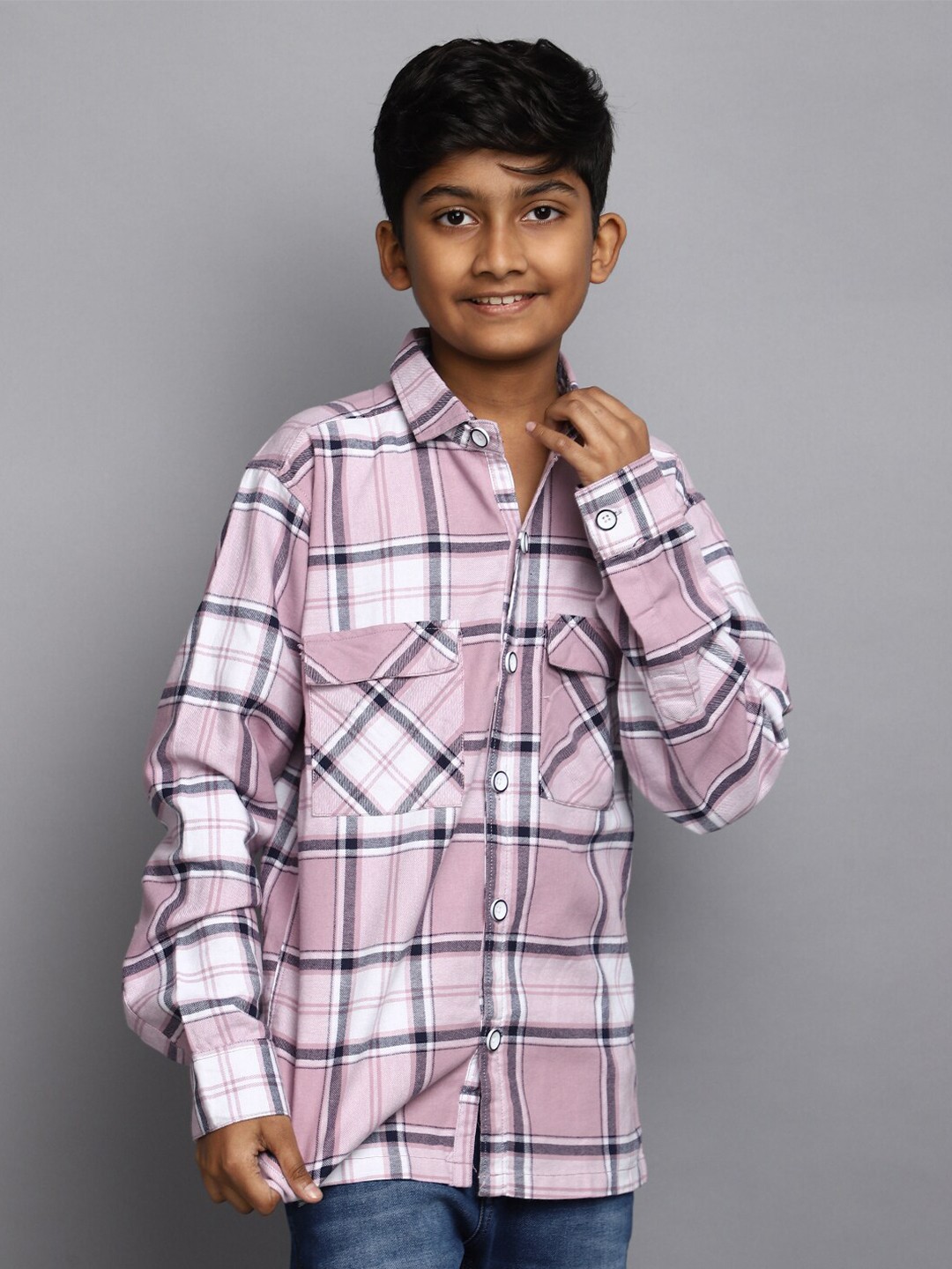 

V-Mart Boys Tartan Checked Cotton Casual Shirt, Purple
