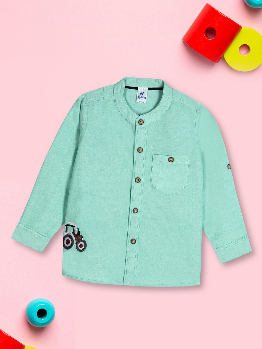 

V-Mart Infants Kids Mandarin Collar Cotton Casual Shirt, Green