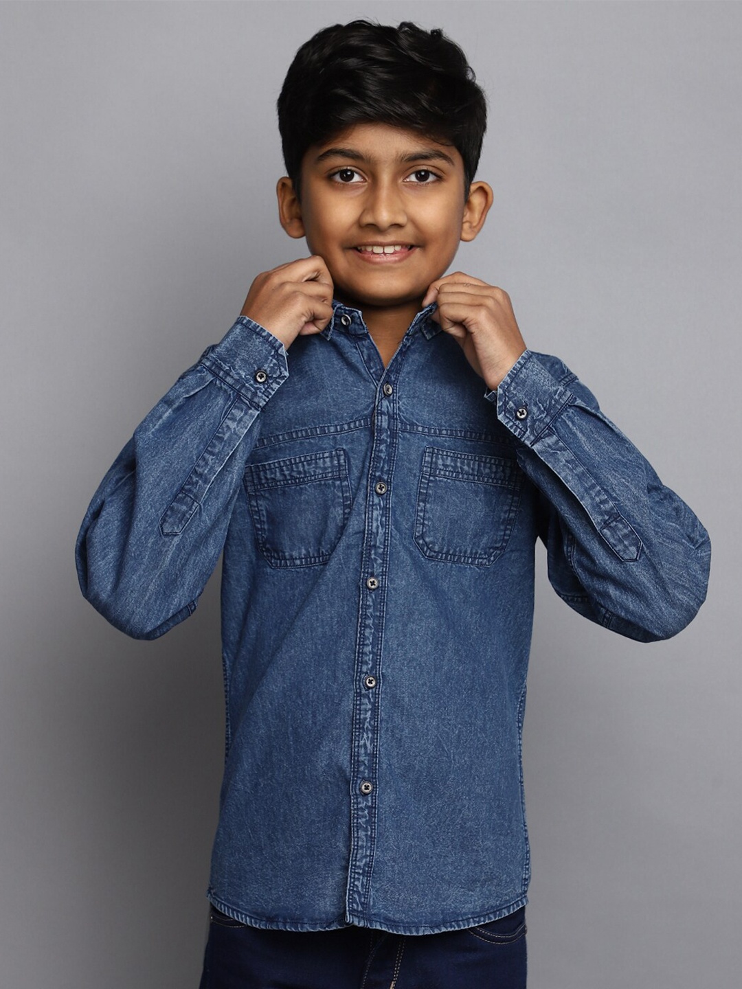 

V-Mart Boys Cotton Denim Casual Shirt, Blue