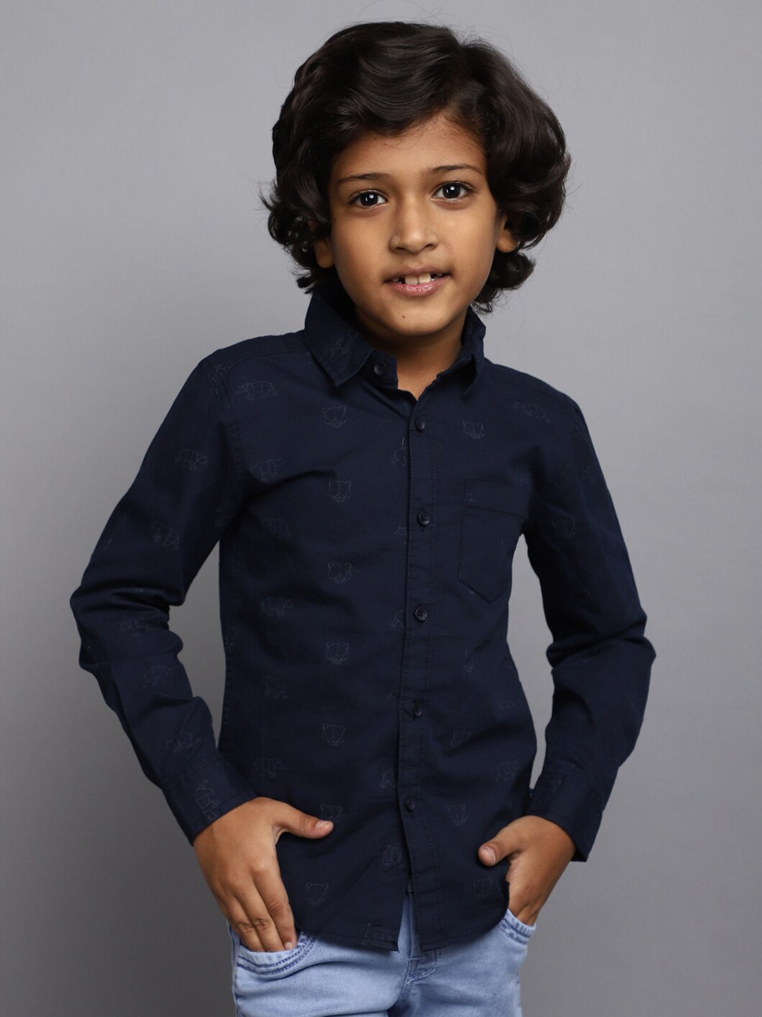 

V-Mart Boys Conversational Printed Cotton Casual Shirt, Blue