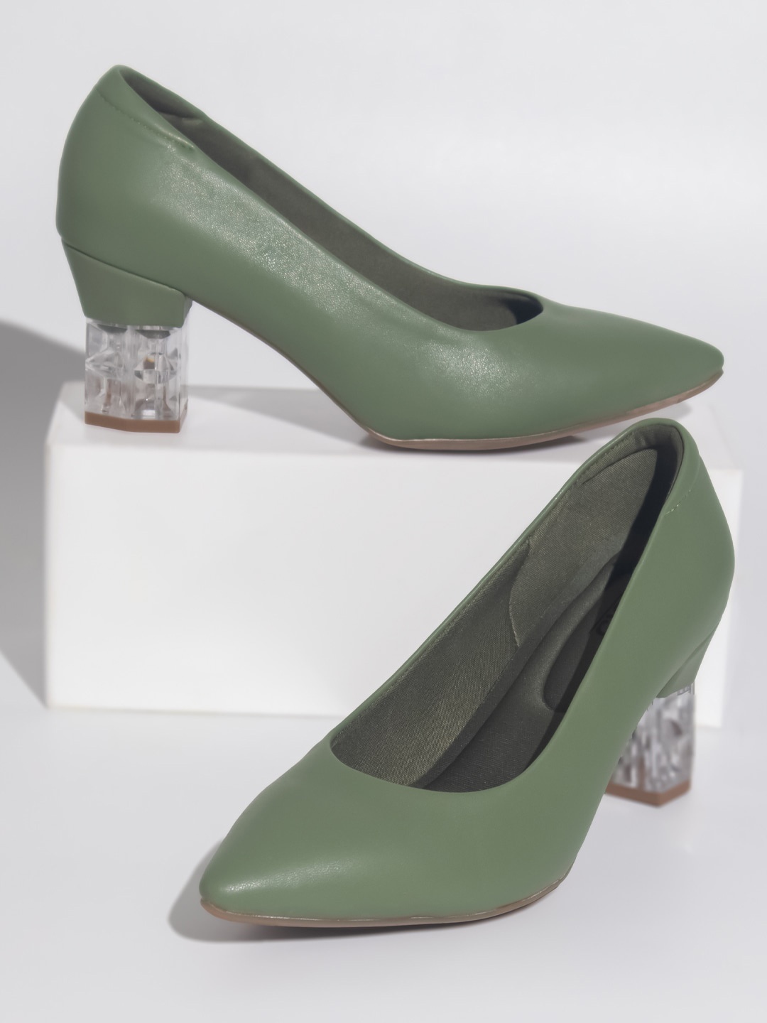 

Inc 5 Pointed Toe Block Pumps, Green