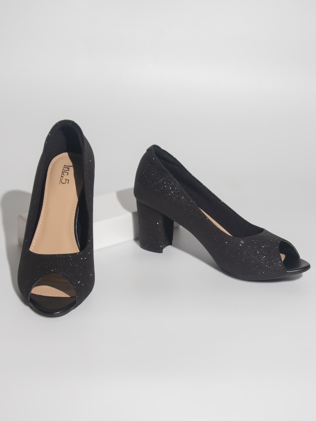 

Inc 5 Suede Peep Toe Blocked Pumps, Black