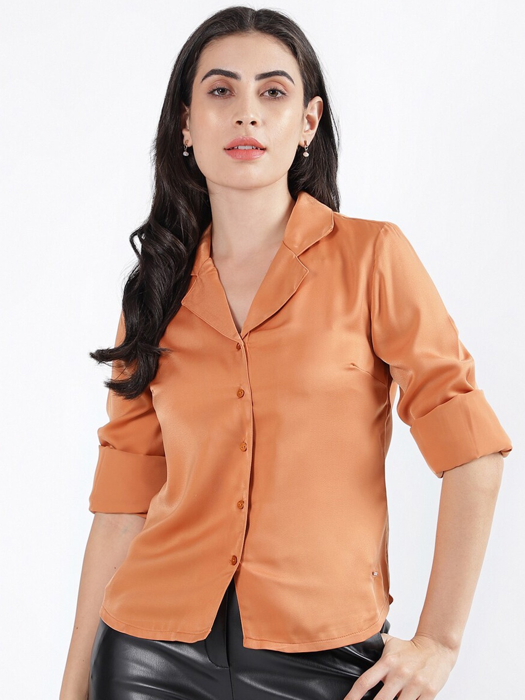 

ELLE Boxy Cuban Collar Casual Shirt, Orange