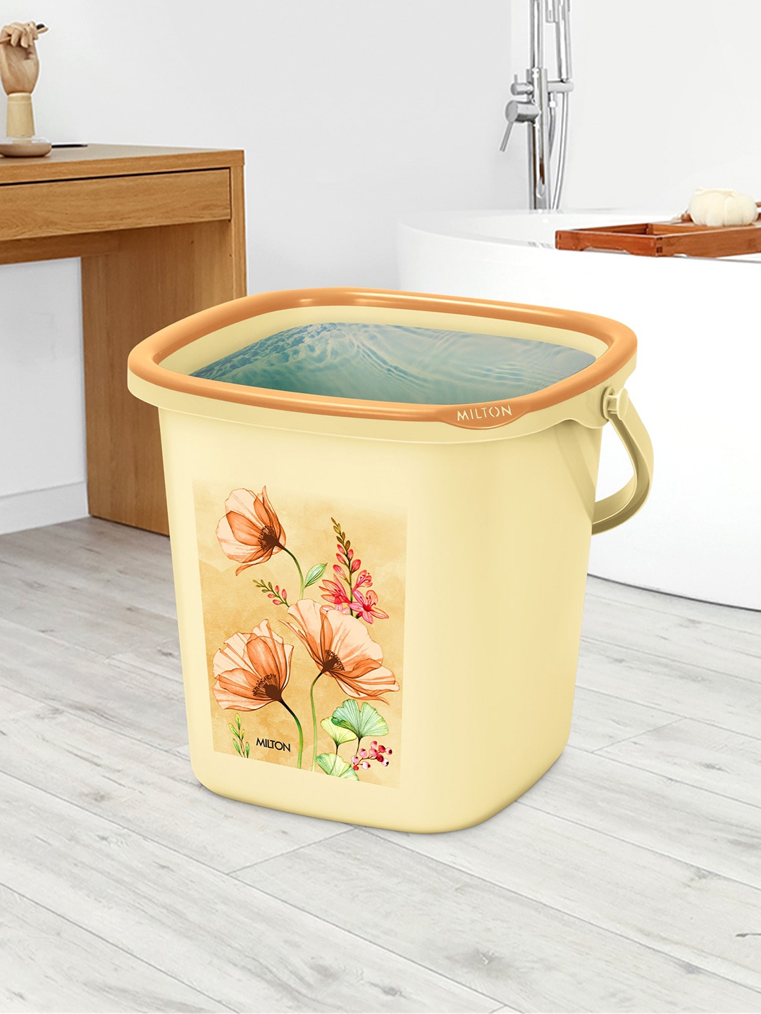 

Milton Swish Brown Printed Square Plastic Bucket With Handle - 16 Litres