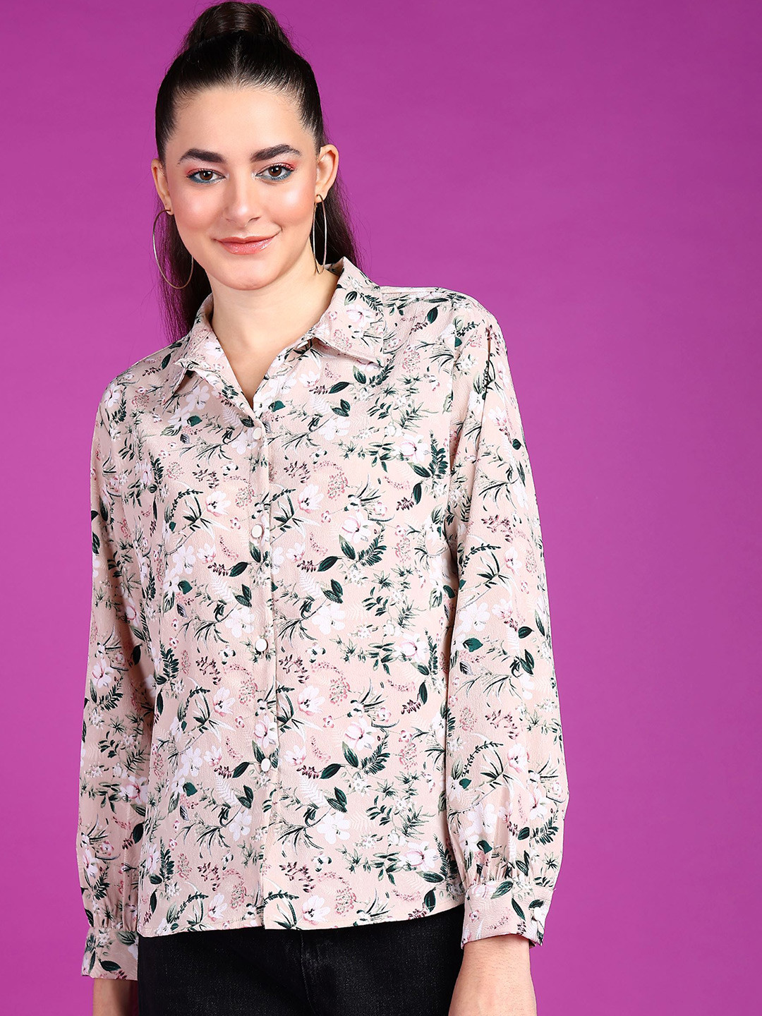 

Popwings Smart Floral Printed Casual Shirt, Beige