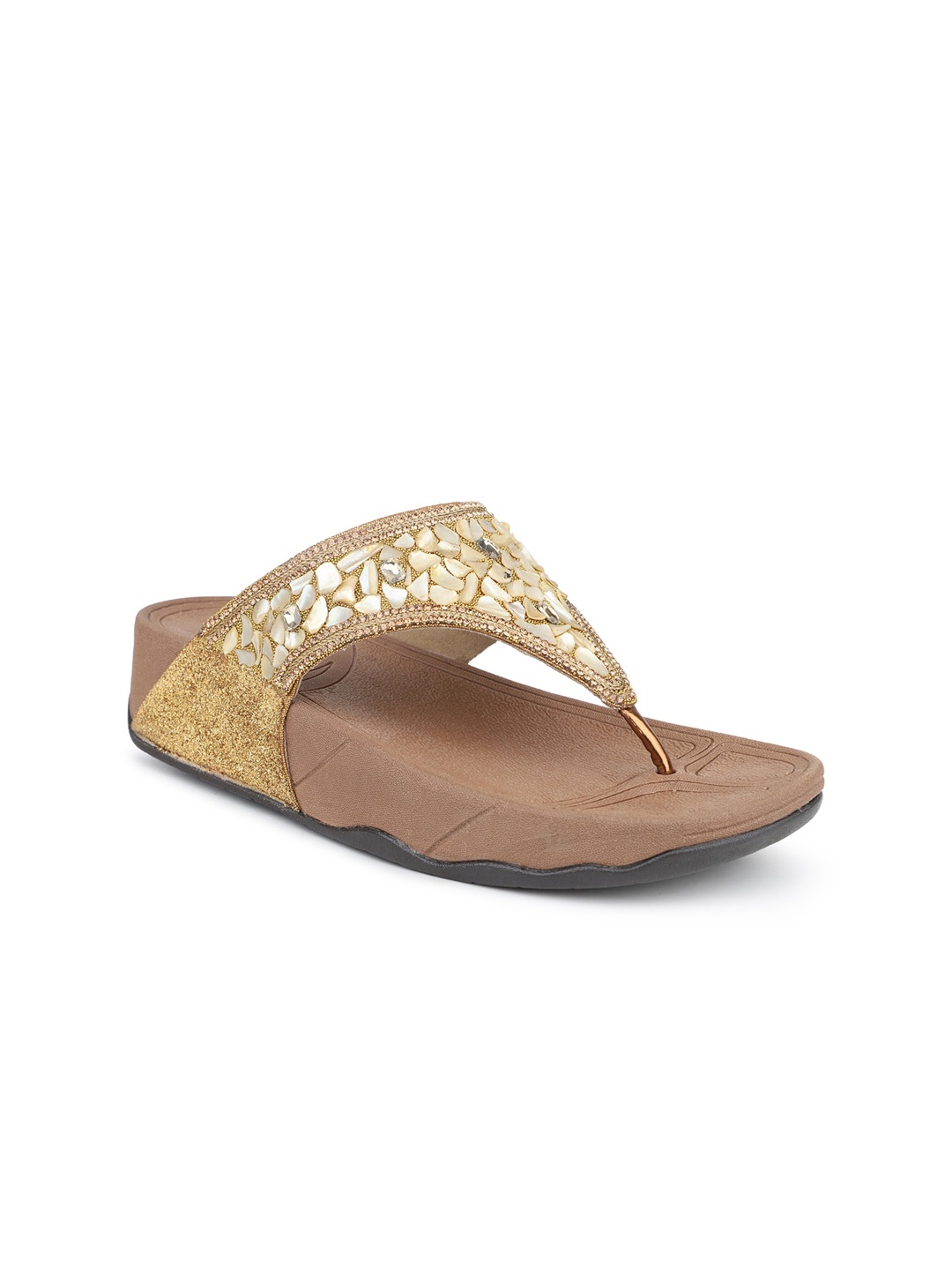 

Inc 5 Ethnic Embellished Open Toe Comfort Heels, Gold