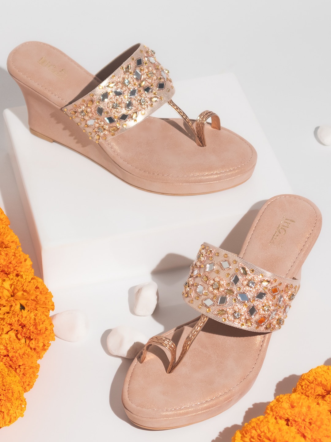 

Inc 5 Embellished One Toe Wedge Heels, Rose gold
