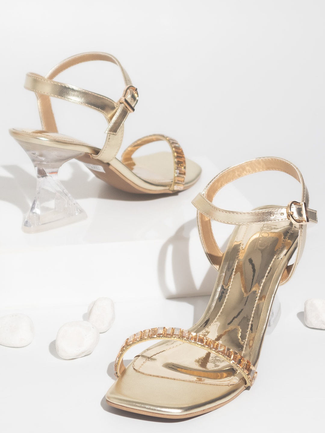 

Inc 5 Embellished Open Toe Block Heels, Gold