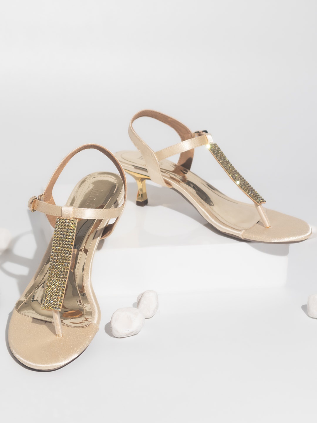 

Inc 5 Embellished Party T- Strap Kitten Heels With Buckle Closure, Beige