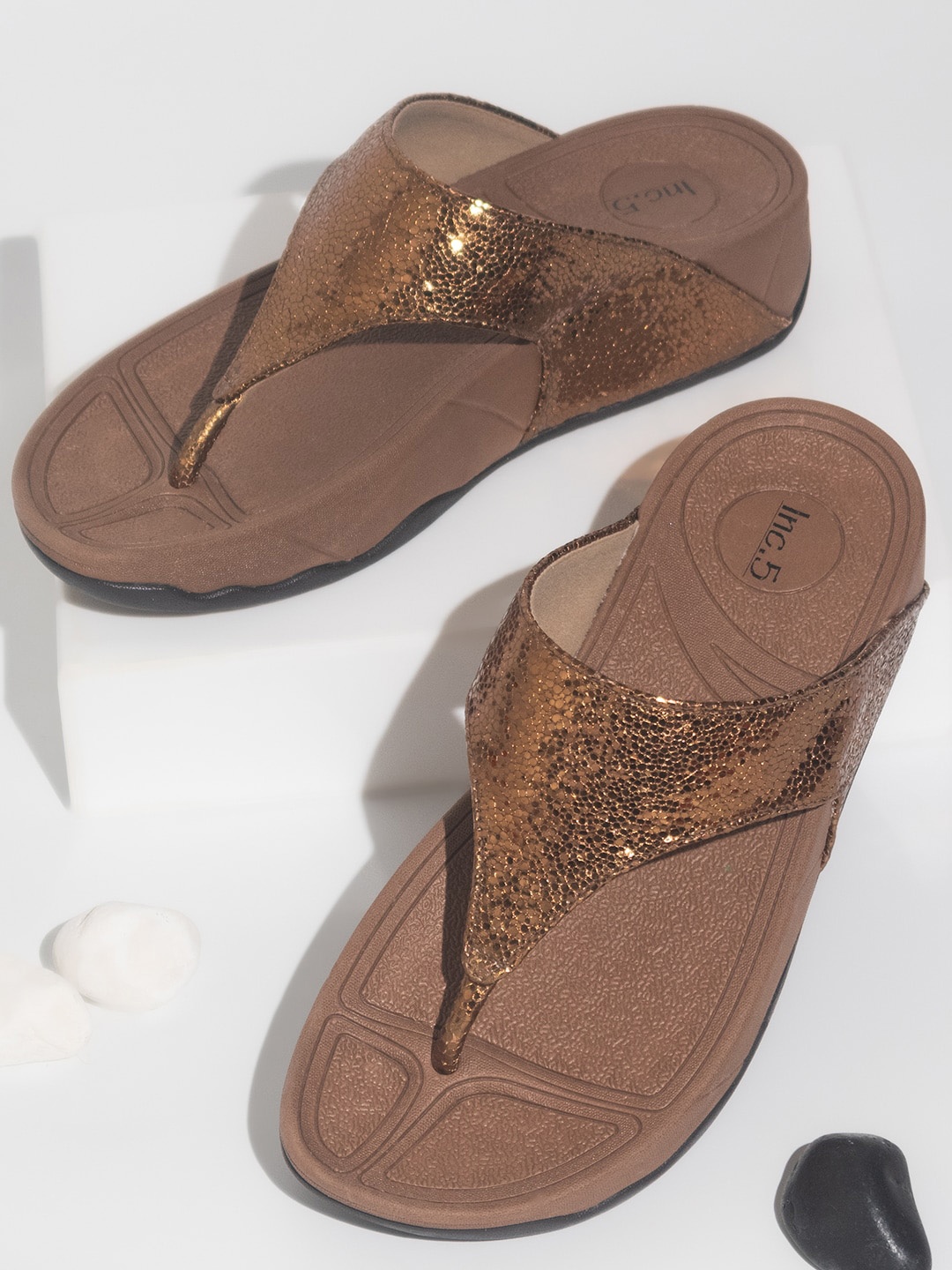 

Inc 5 Textured Open Toe Comfort Heels, Copper