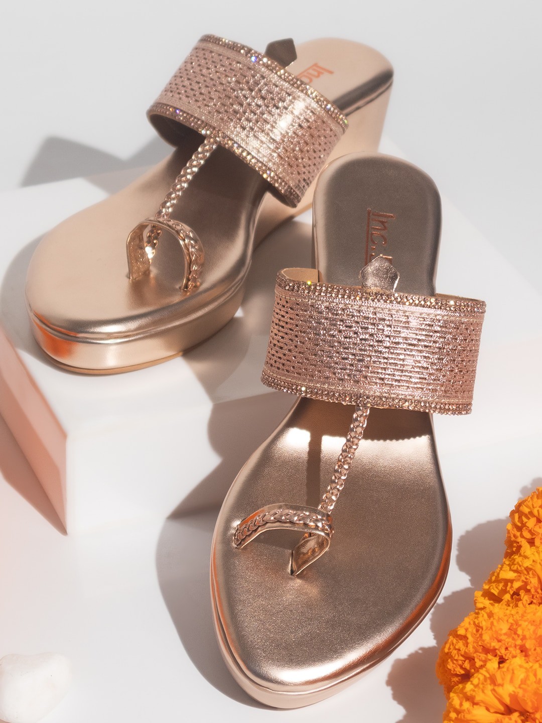 

Inc 5 Embellished One Toe Wedge Heels, Rose gold