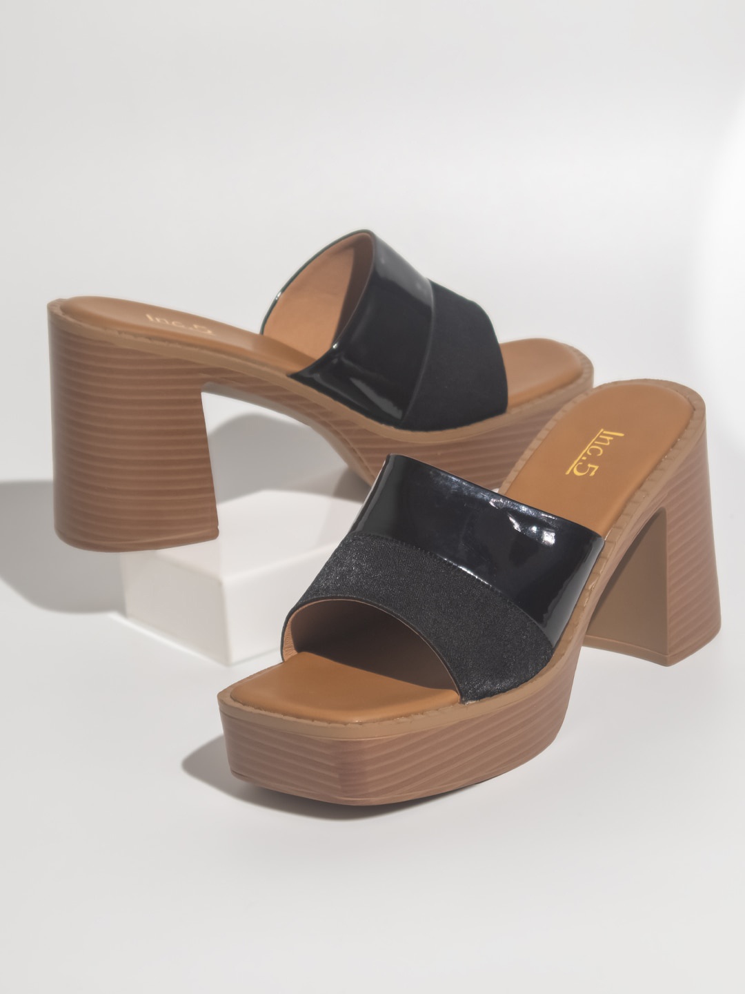 

Inc 5 Textured Open Toe Platform Heels, Black