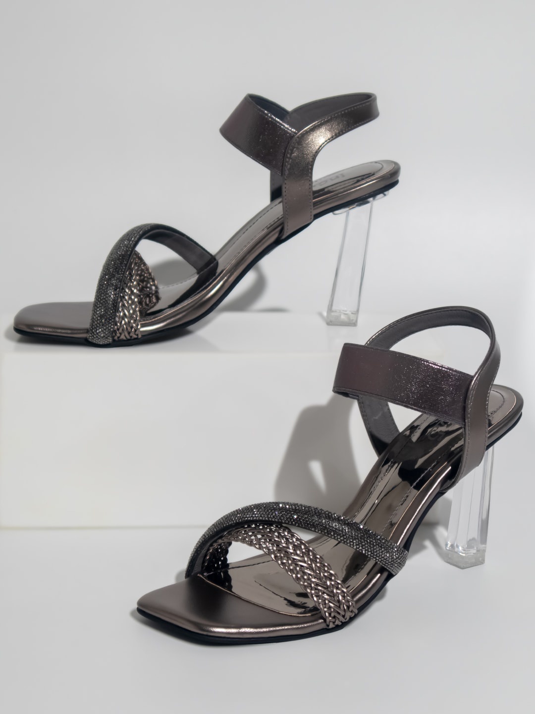 

Inc 5 Embellished Open Toe Slim Heels, Metallic
