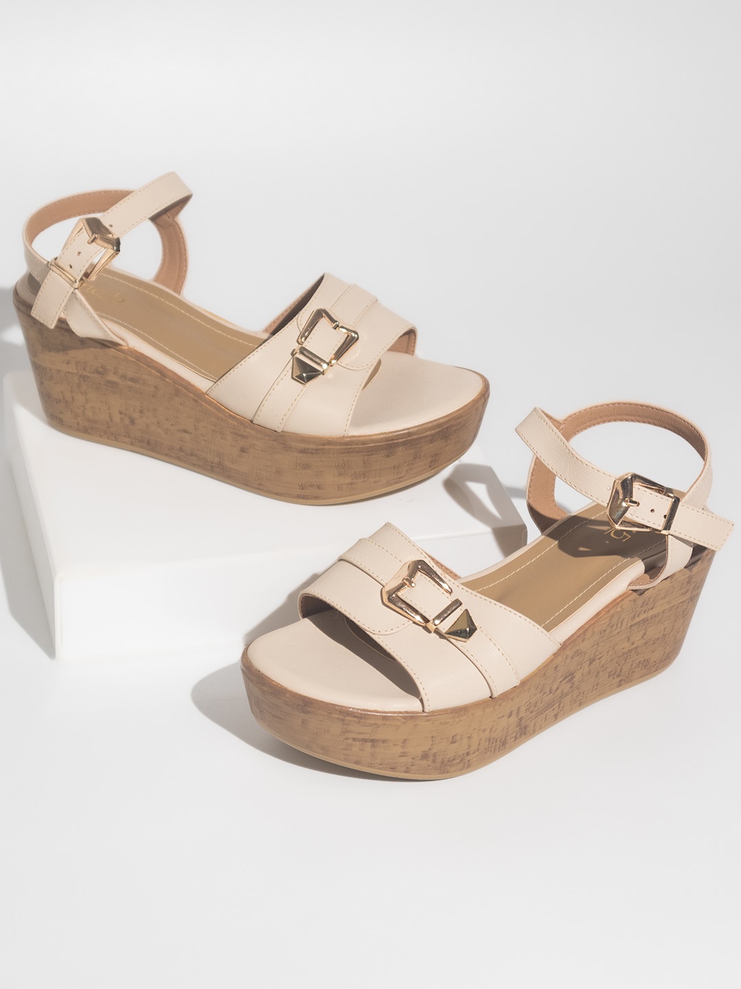 

Inc 5 Open Toe Wedges With Buckles Detail, Beige