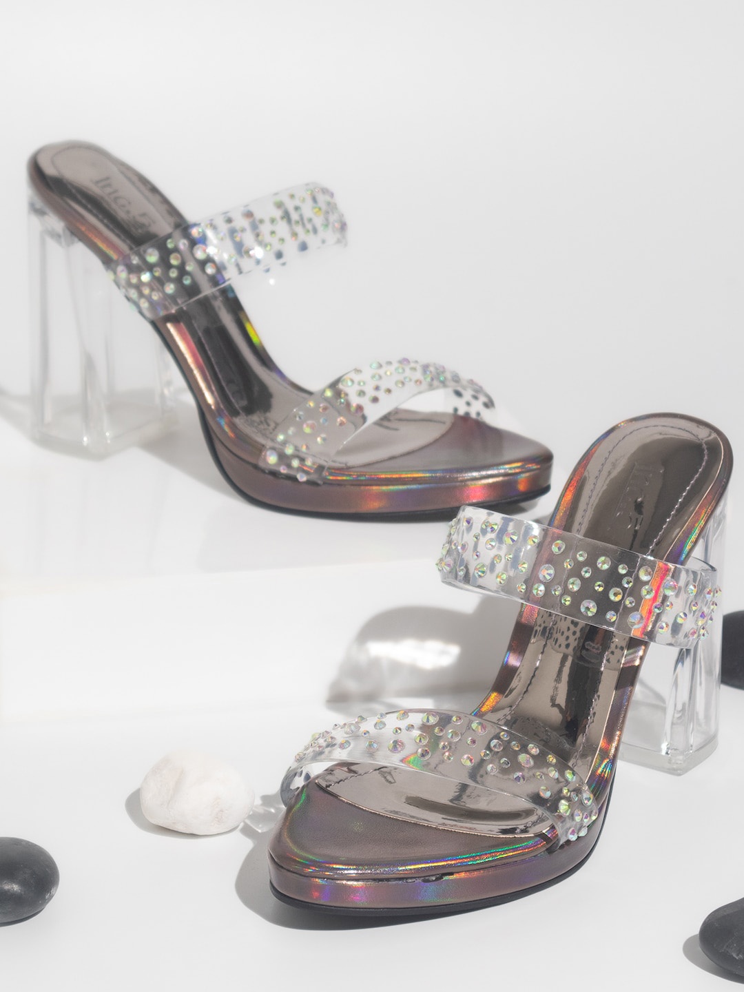 

Inc 5 Embellished Party Two Strap Platform Heels, Grey