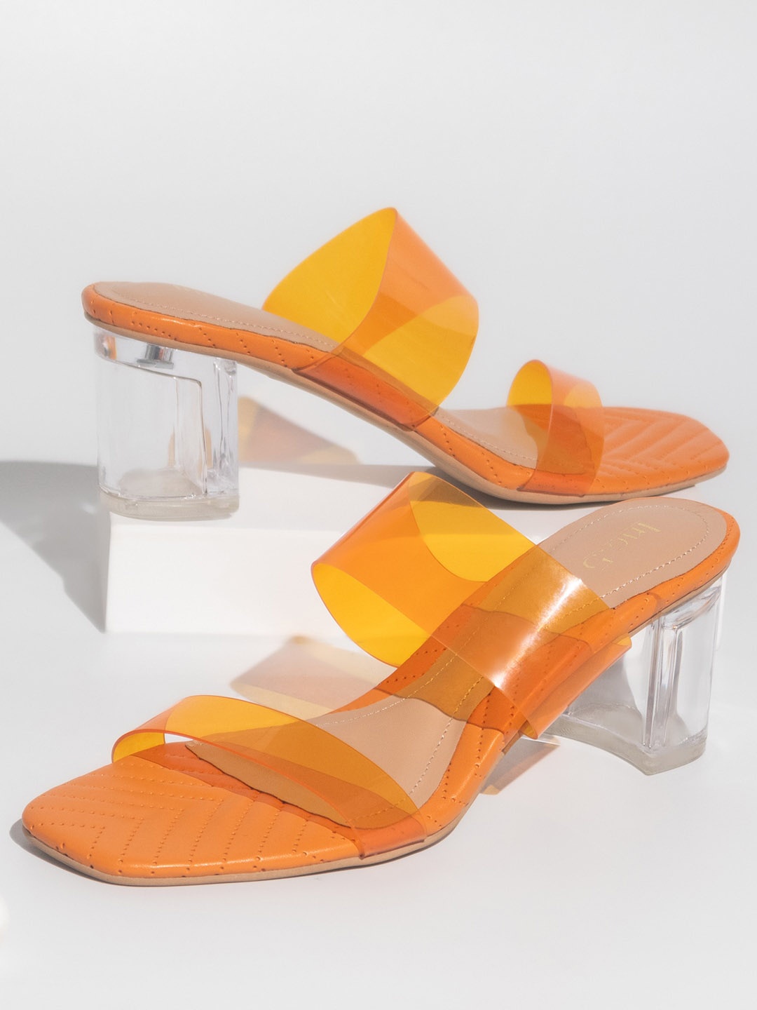 

Inc 5 Double Straps Open Toe Block Heels, Orange