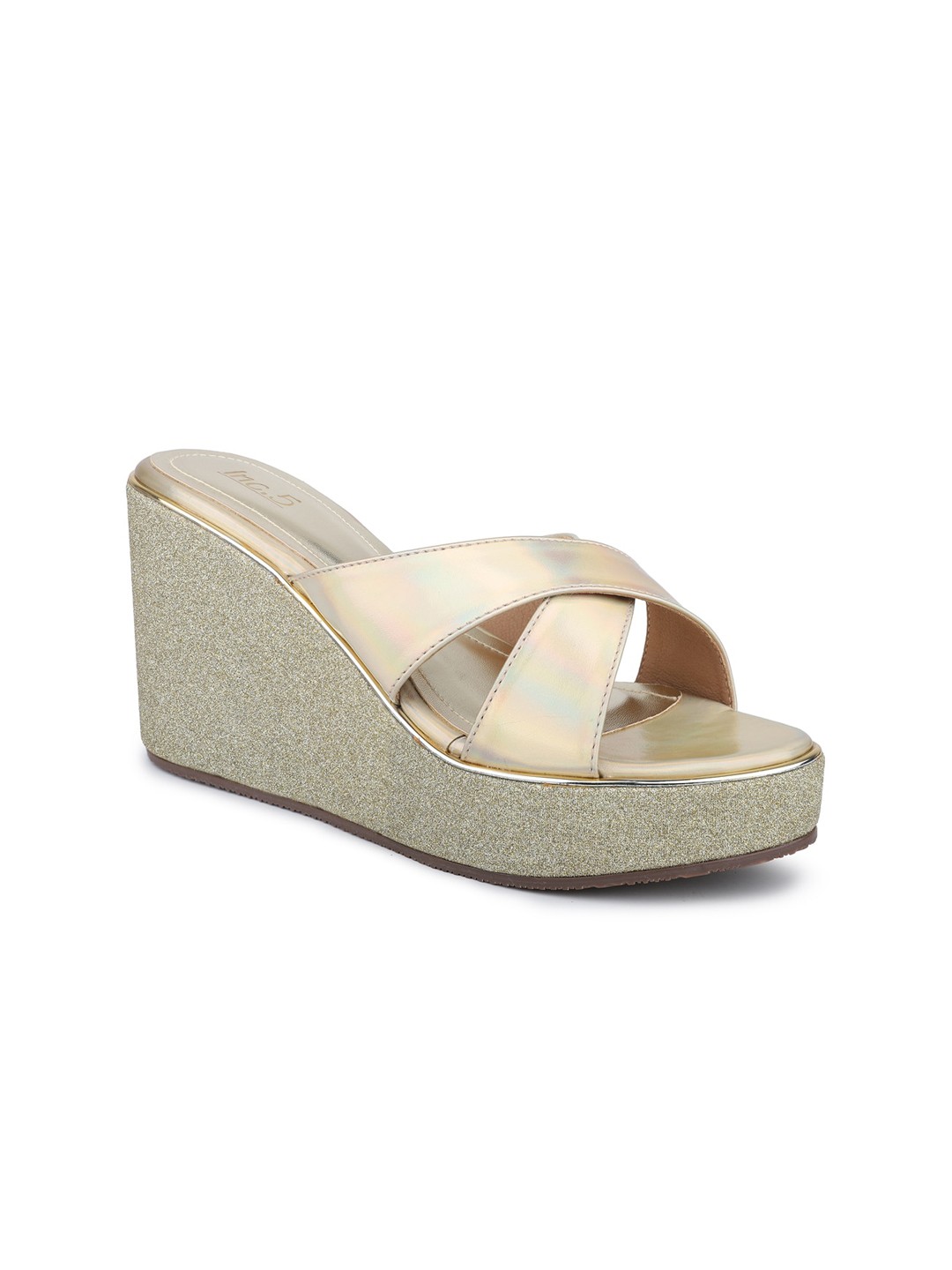 

Inc 5 Shimmered Cross Strap Wedge Heels, Gold