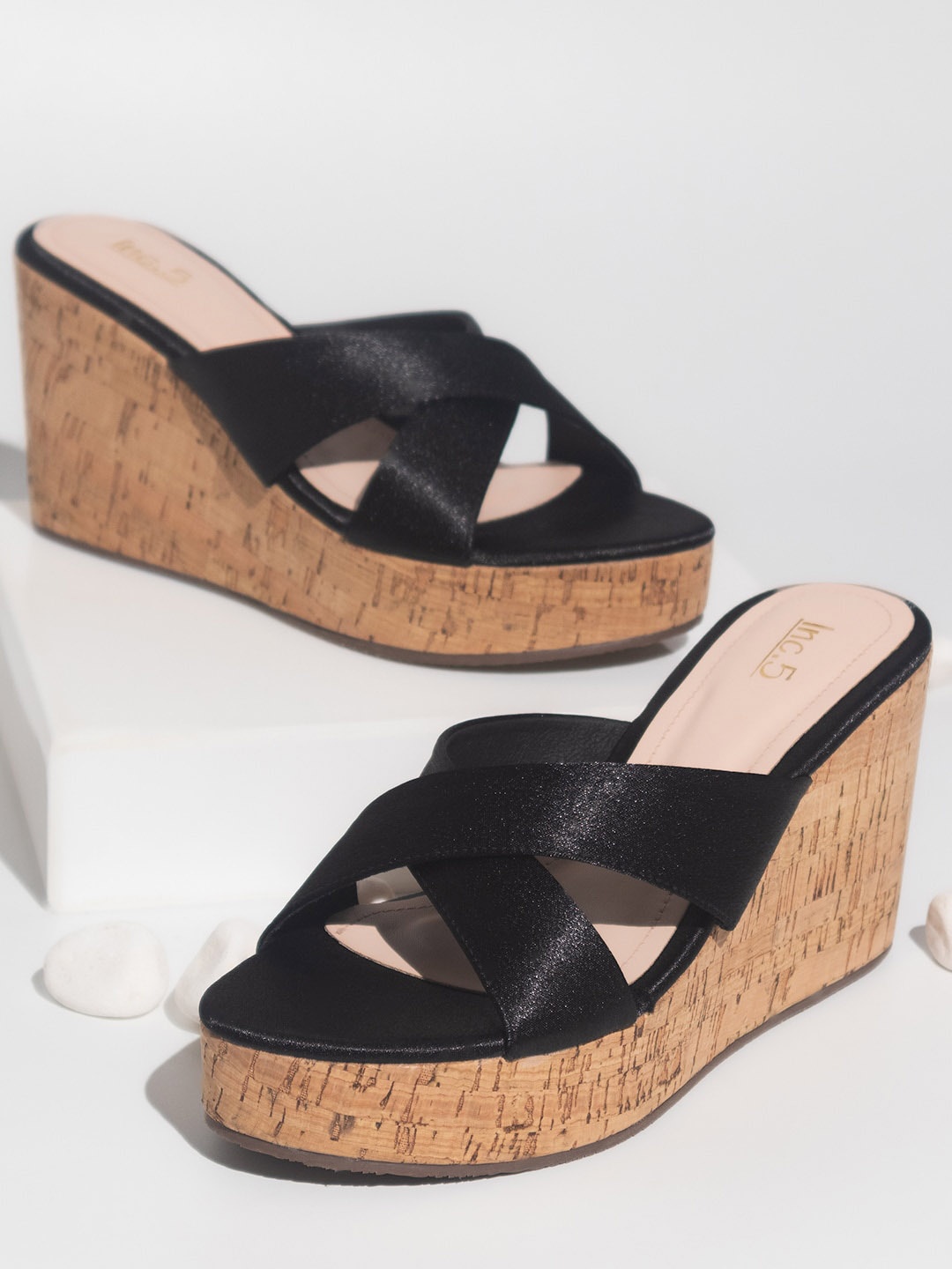

Inc 5 Cross Strap Open Toe Wedges, Black