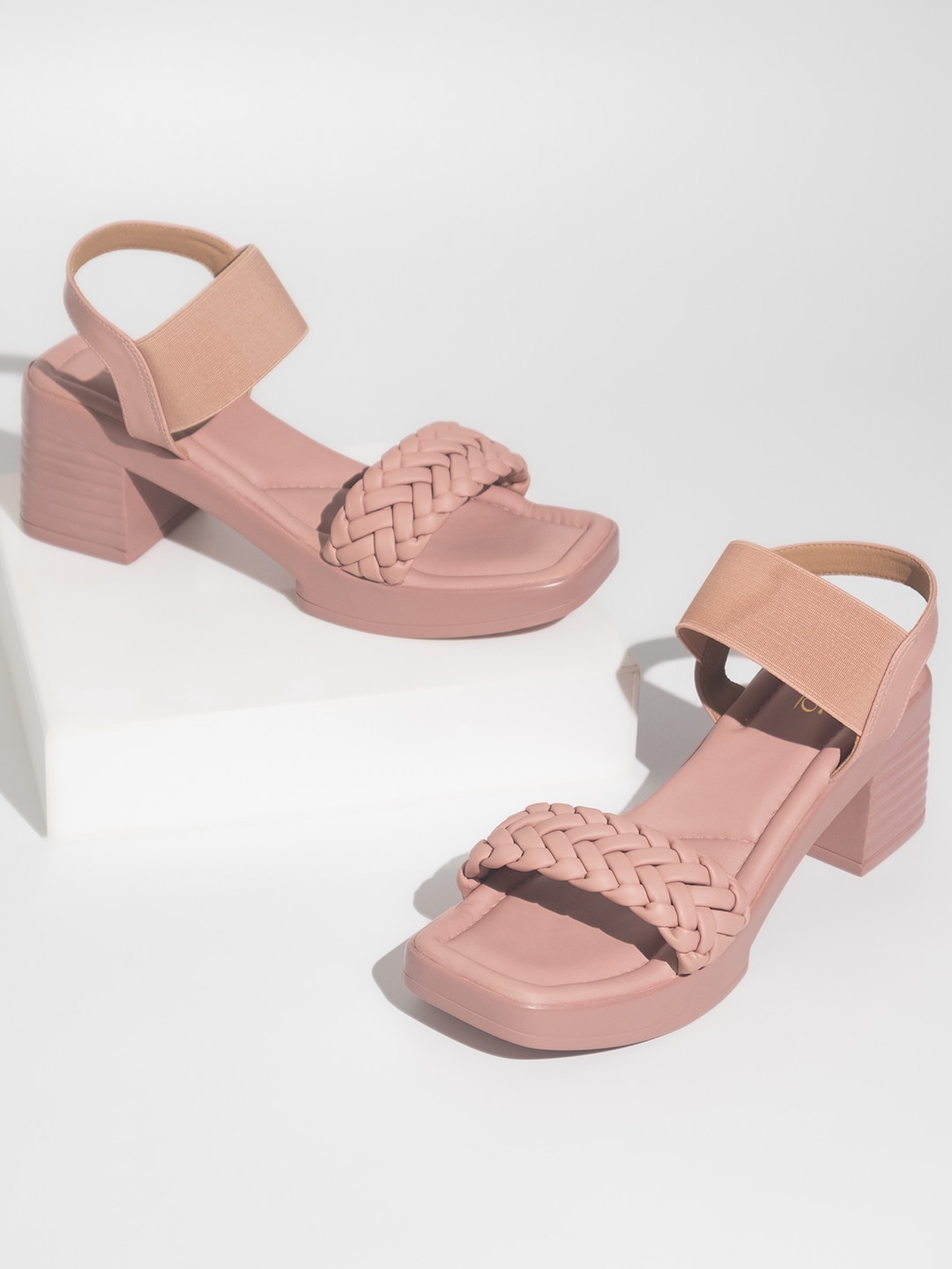 

Inc 5 Textured Block Heels With Backstrap, Peach