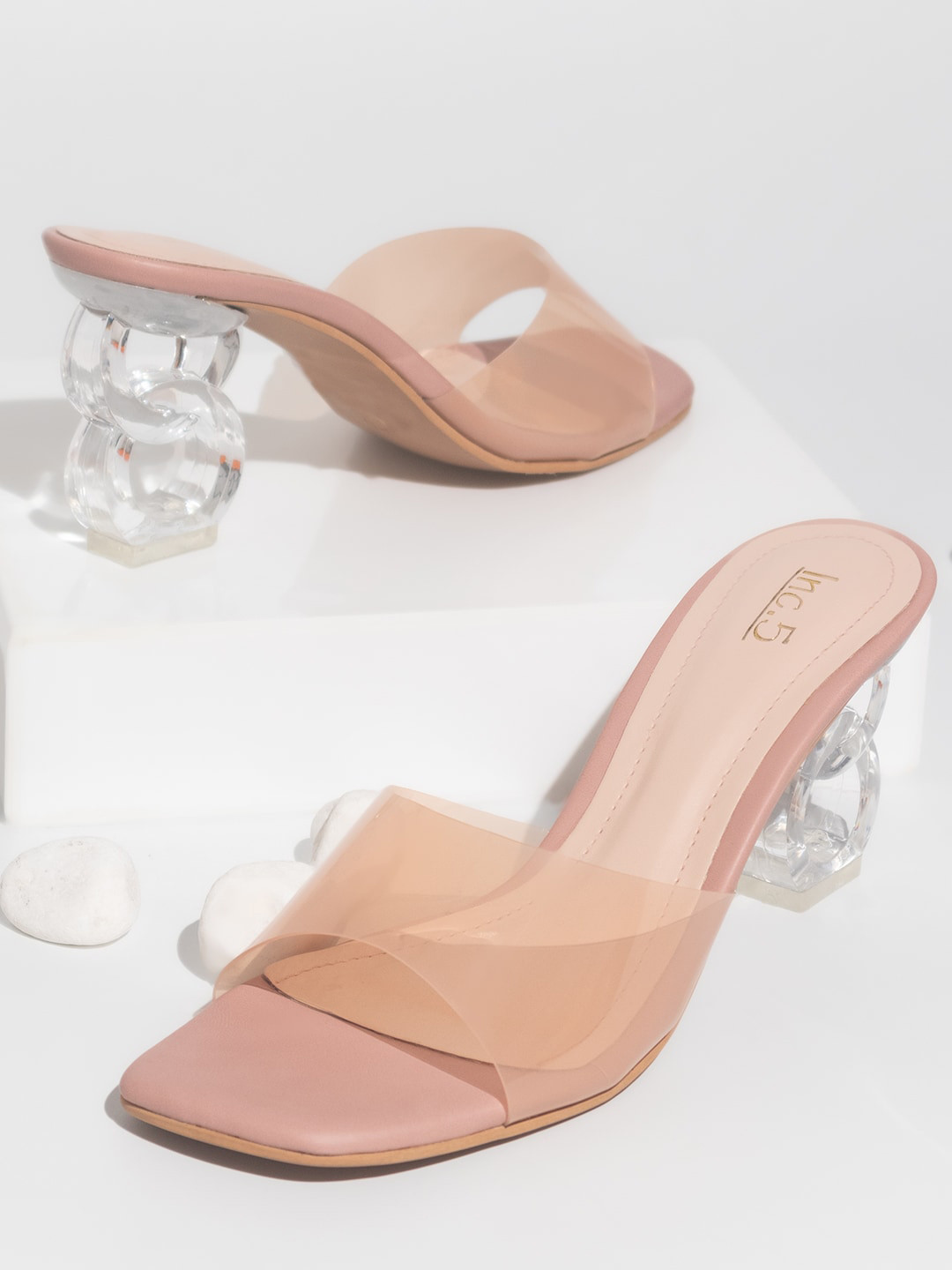 

Inc 5 Open Toe Block Heels, Peach