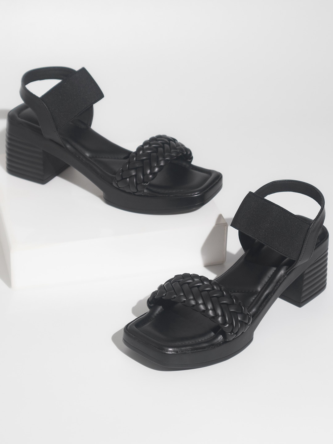 

Inc 5 Textured Open Toe Platform Heels, Black