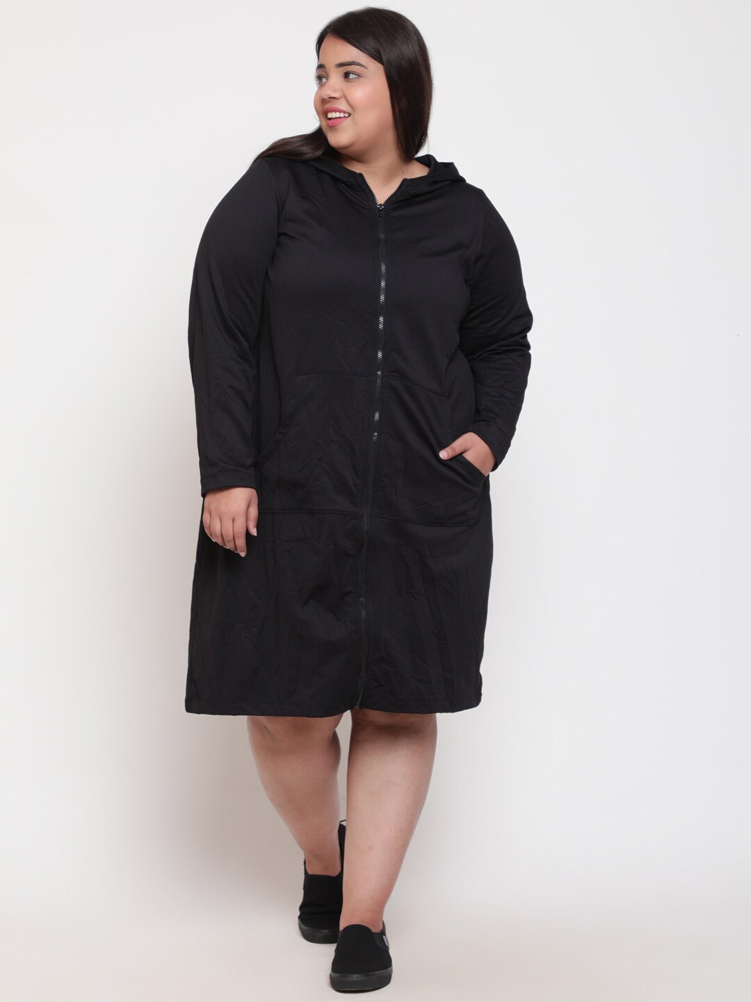 

Amydus Plus Size Hooded T-shirt Dress, Black