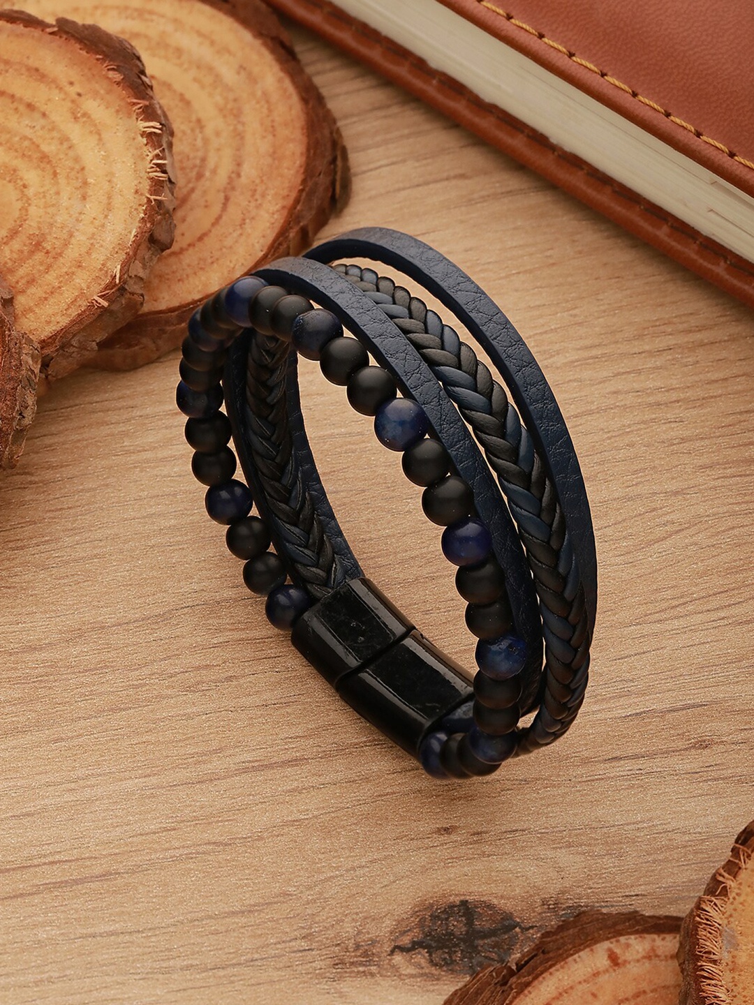 

WROGN Men Leather Wraparound Bracelet, Black