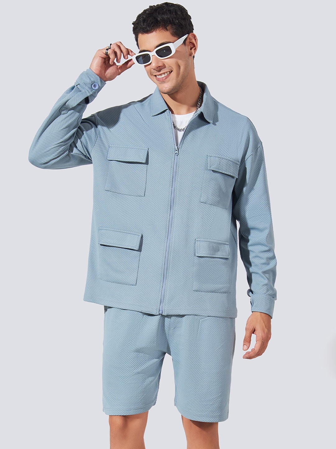 

Maniac Full Sleeves Four Pockets Shirt With Shorts, Grey