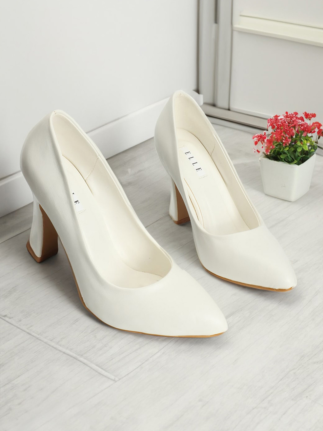 

ELLE Pointed Toe Block Heel Pumps, White