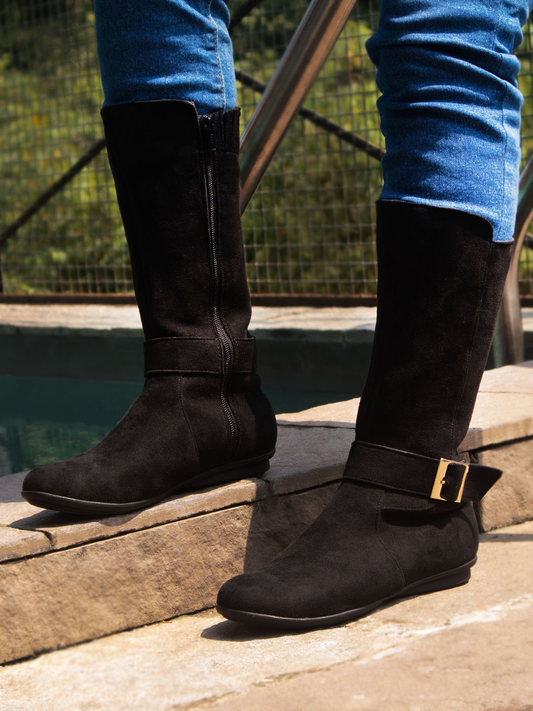 

Inc 5 Women Knee High Top Boots With Buckle Detail, Black