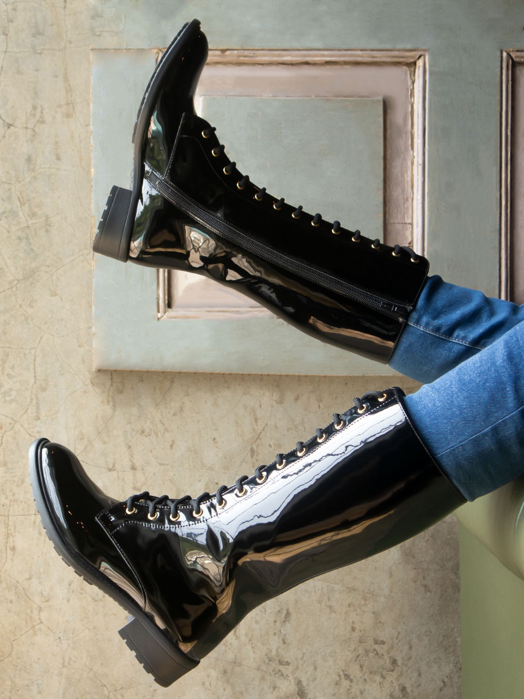 

Inc 5 Women Lace Up Detail High Top Regular Boots, Black