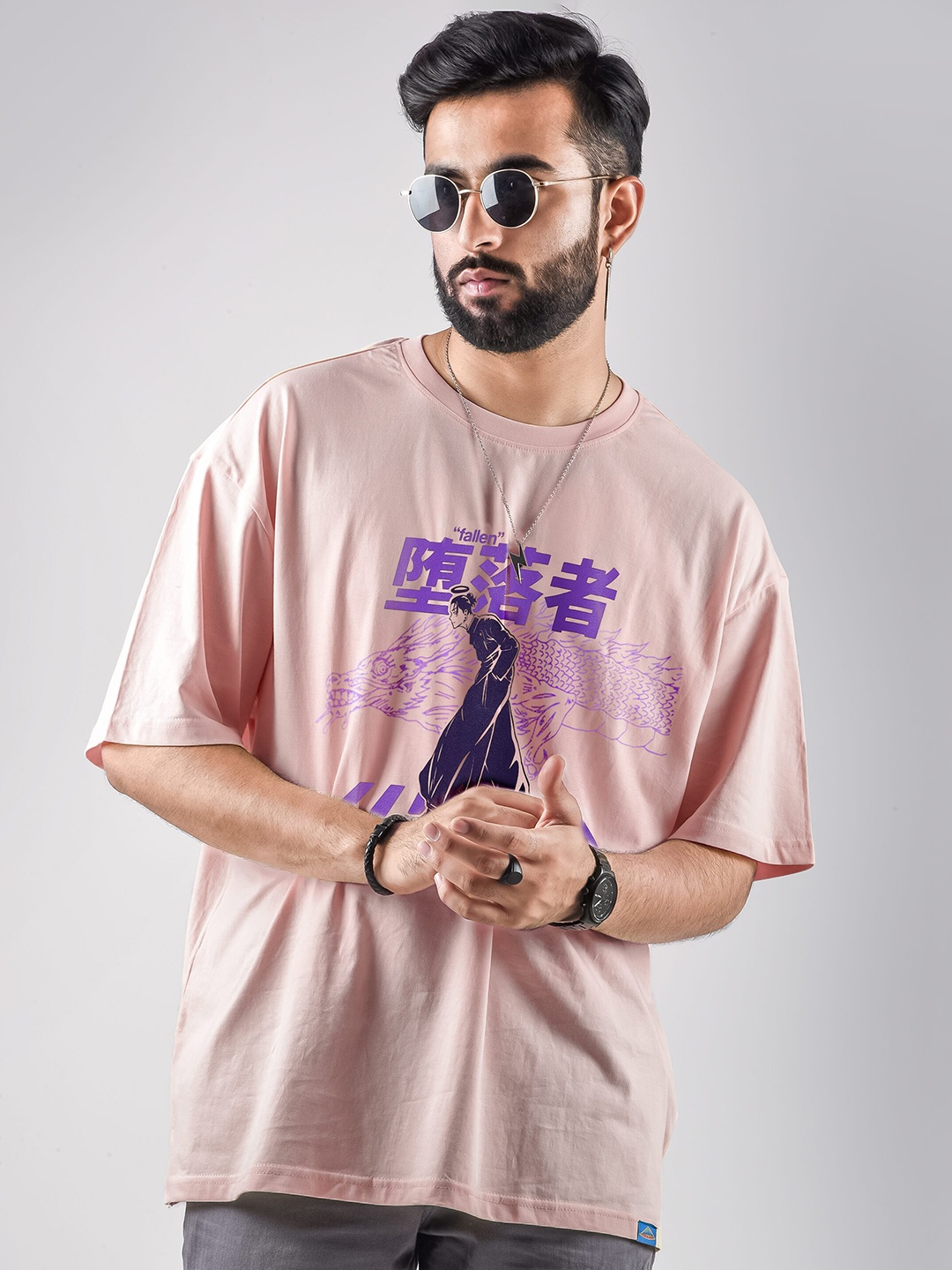 

COMICSENSE Jujutsu Kaisen Anime Printed Bio Finish Pure Cotton Oversized T-shirt, Pink