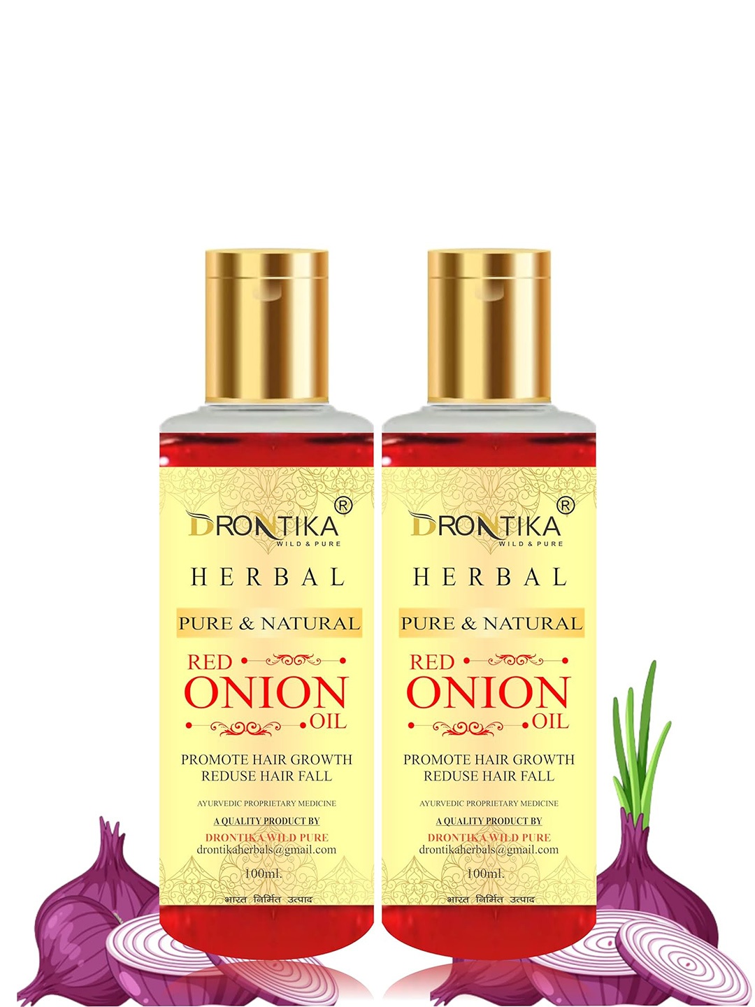 

DRONTIKA Herbal Set of 2 Red Onion Oil For Hair Growth - 100ml Each, Yellow