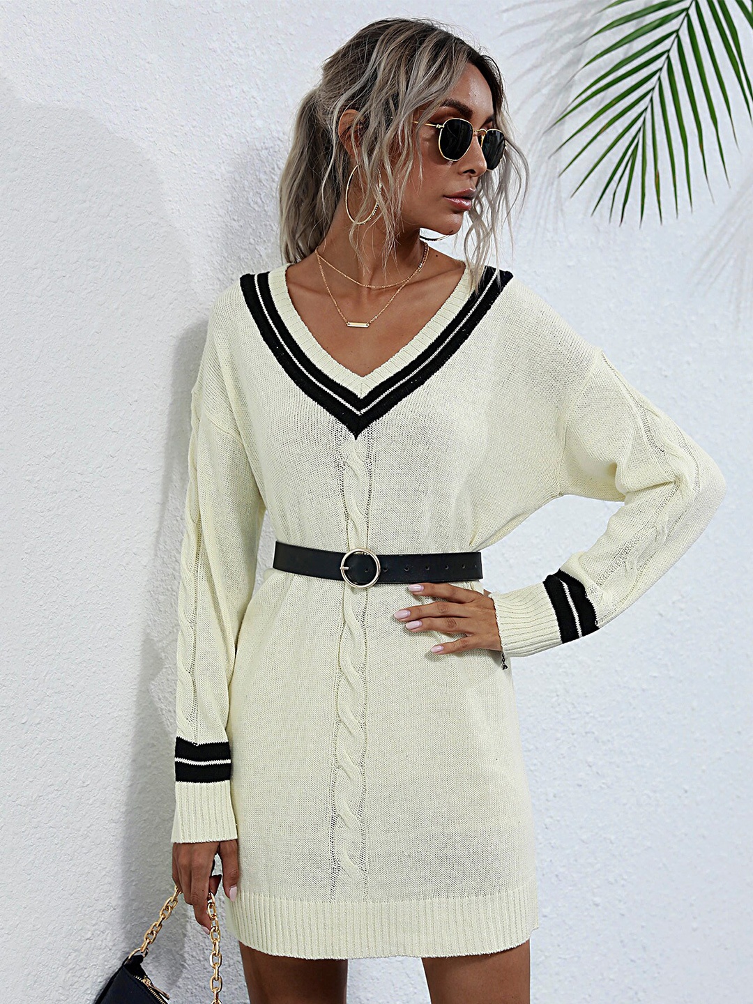 

StyleCast Beige Self Design A-Line Dress